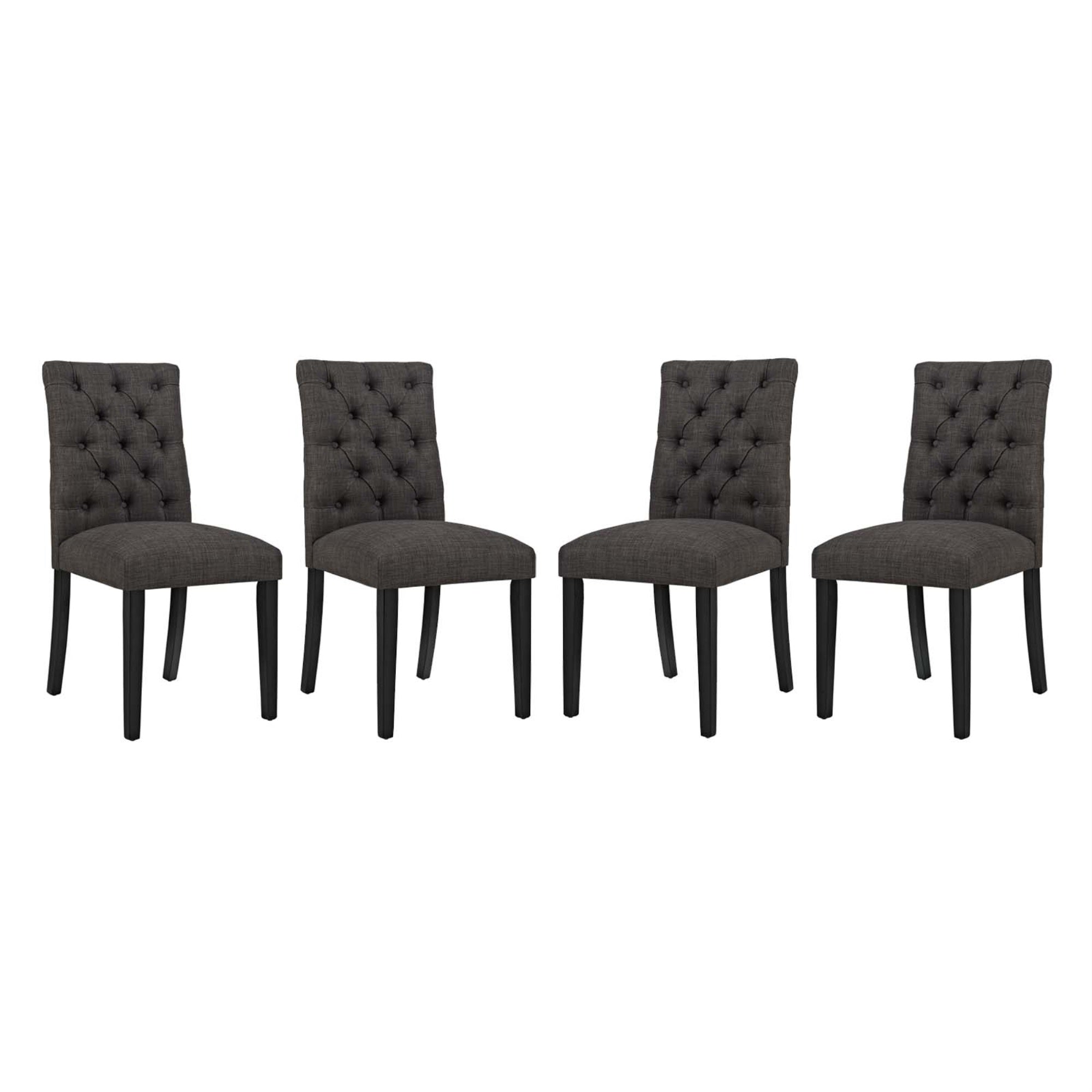 Sophisticated And Opulent Duchess Dining Chair Set Of 4 - Chic Curved Design, Plush Button-Tufted Backrest, Comfortable Foam Padding, Fine Fabric Upholstery, Sturdy Wood Legs With Non-Marking Foot Caps - Brown