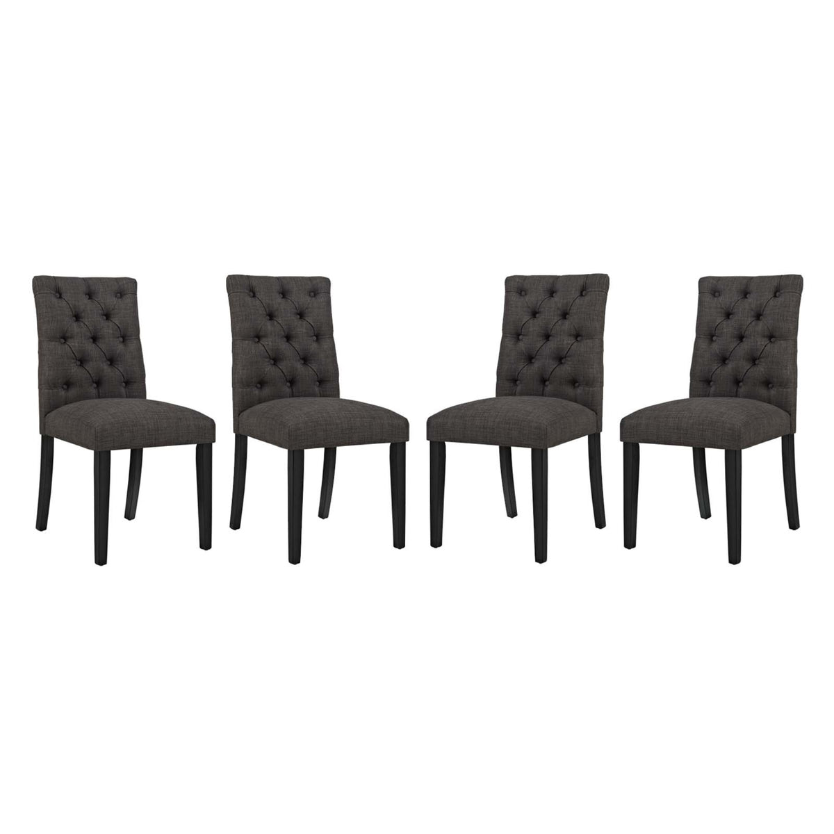 Sophisticated And Opulent Duchess Dining Chair Set Of 4 - Chic Curved Design, Plush Button-Tufted Backrest, Comfortable Foam Padding, Fine Fabric Upholstery, Sturdy Wood Legs With Non-Marking Foot Caps - Brown