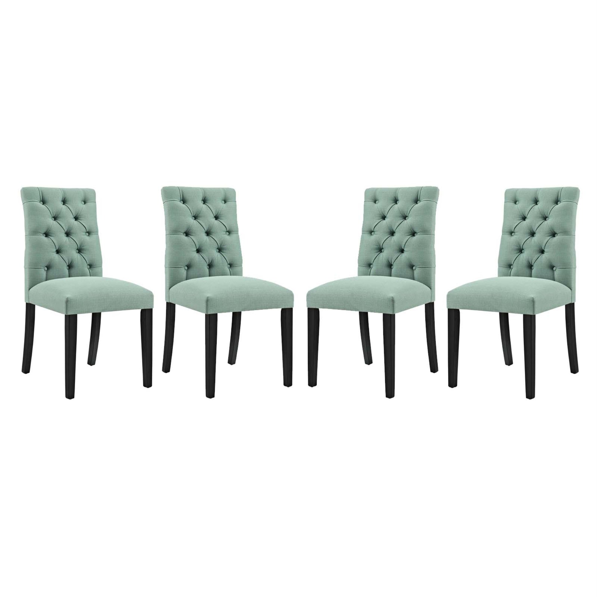 Duchess Dining Chair Set Of 4 - Elegant Curvy Design, Tufted Button Back, Plush Foam Padding, Luxurious Fabric Upholstery, Sturdy Wood Legs