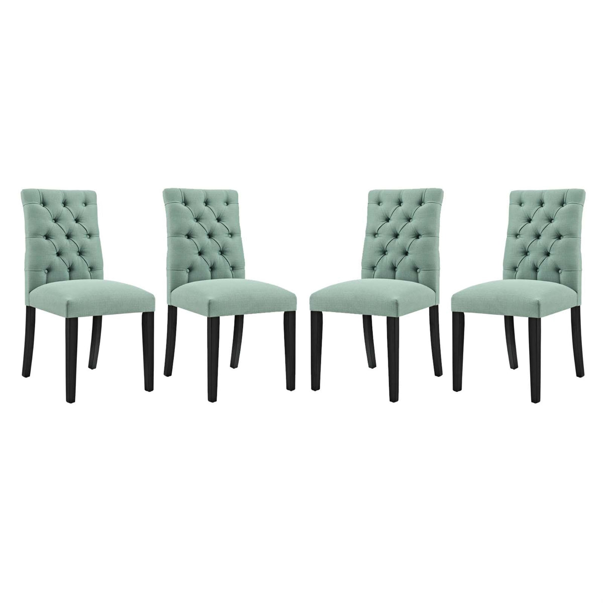 Duchess Dining Chair Set Of 4 - Elegant Curvy Design, Tufted Button Back, Plush Foam Padding, Luxurious Fabric Upholstery, Sturdy Wood Legs