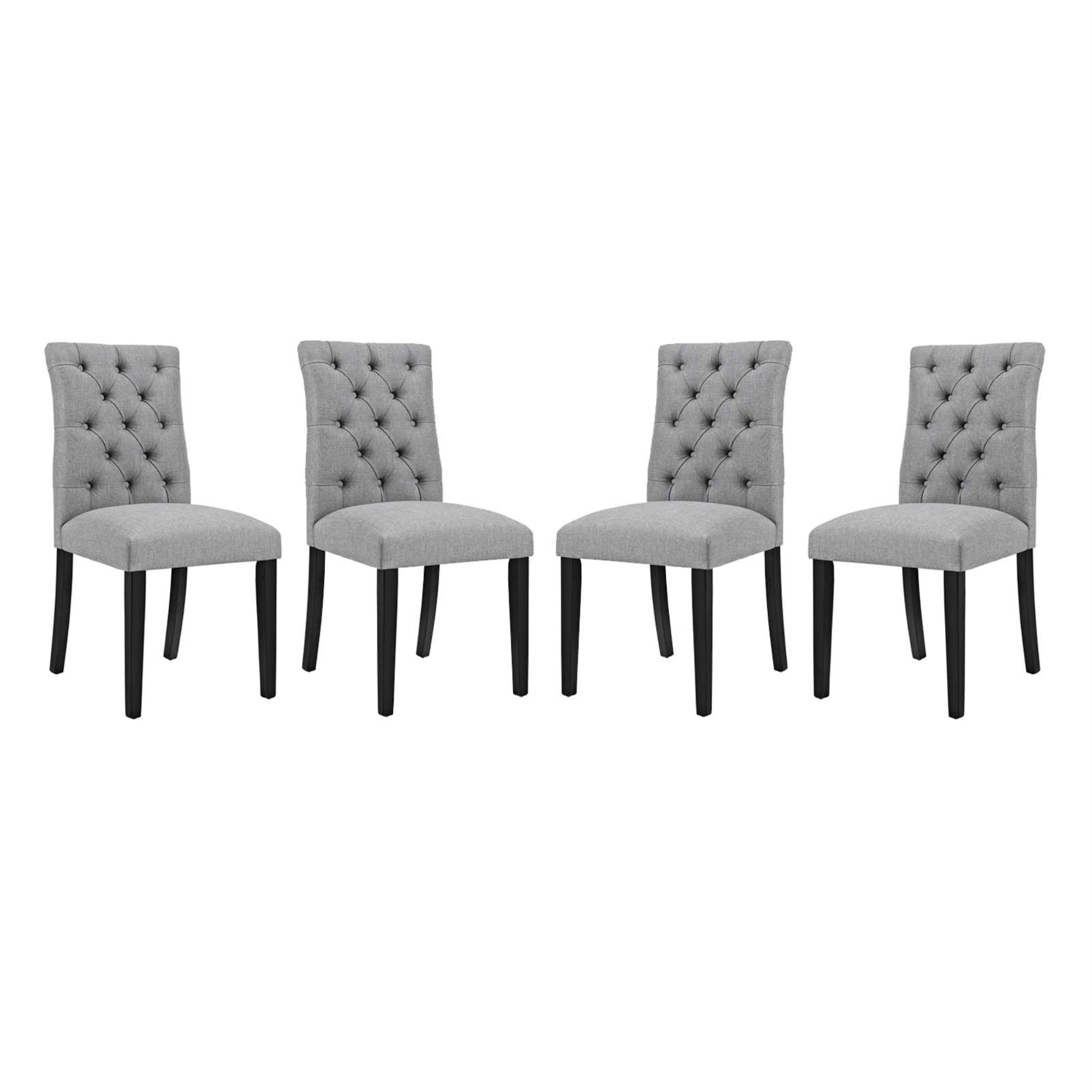 Elegant Duchess Dining Chair Set Of 4 - Curved Design, Tufted Button Back, Comfortable Foam Padding, Opulent Fabric Upholstery, Sturdy Wood Legs.