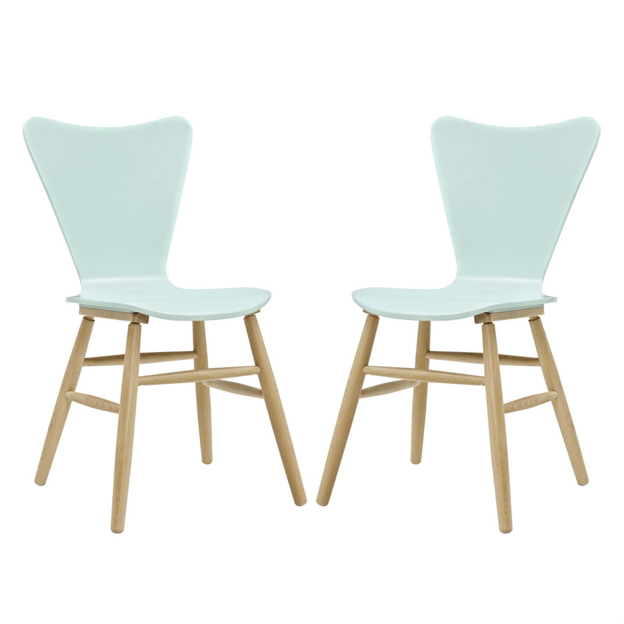 Cascade Dining Chair Set Of 2 - Mid-Century Modern Style With Contoured Seat, Flared Back, And Beechwood Legs - Light Blue