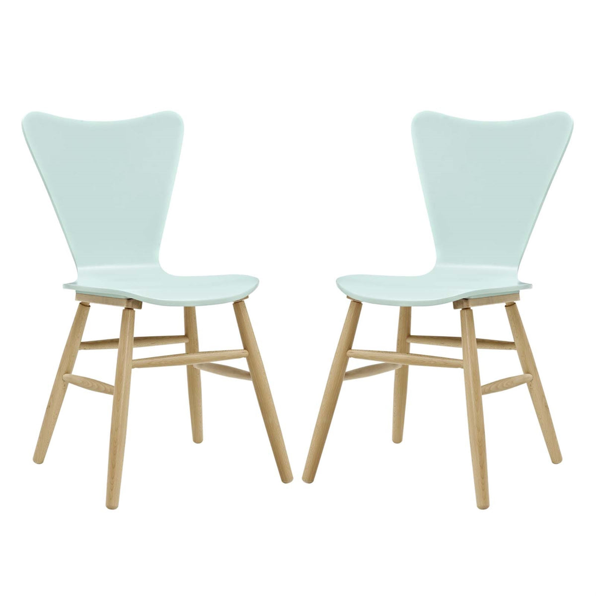 Cascade Dining Chair Set Of 2 - Mid-Century Modern Style With Contoured Seat, Flared Back, And Beechwood Legs - Light Blue