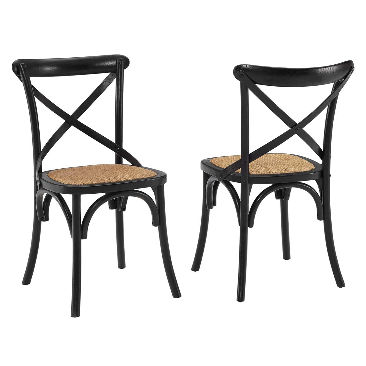 Casafoyer Gear Rustic Modern Farmhouse Elm Wood Rattan Two Dining Chairs In Black