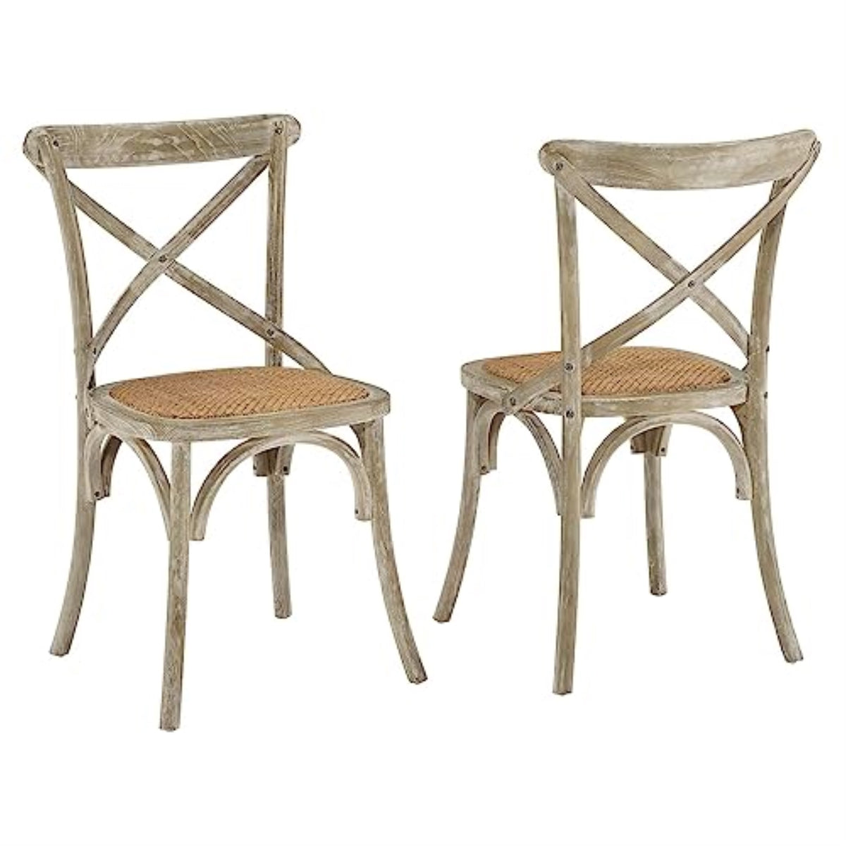 Casafoyer Gear Rustic Modern Farmhouse Elm Wood Rattan Two Dining Chairs In Gray