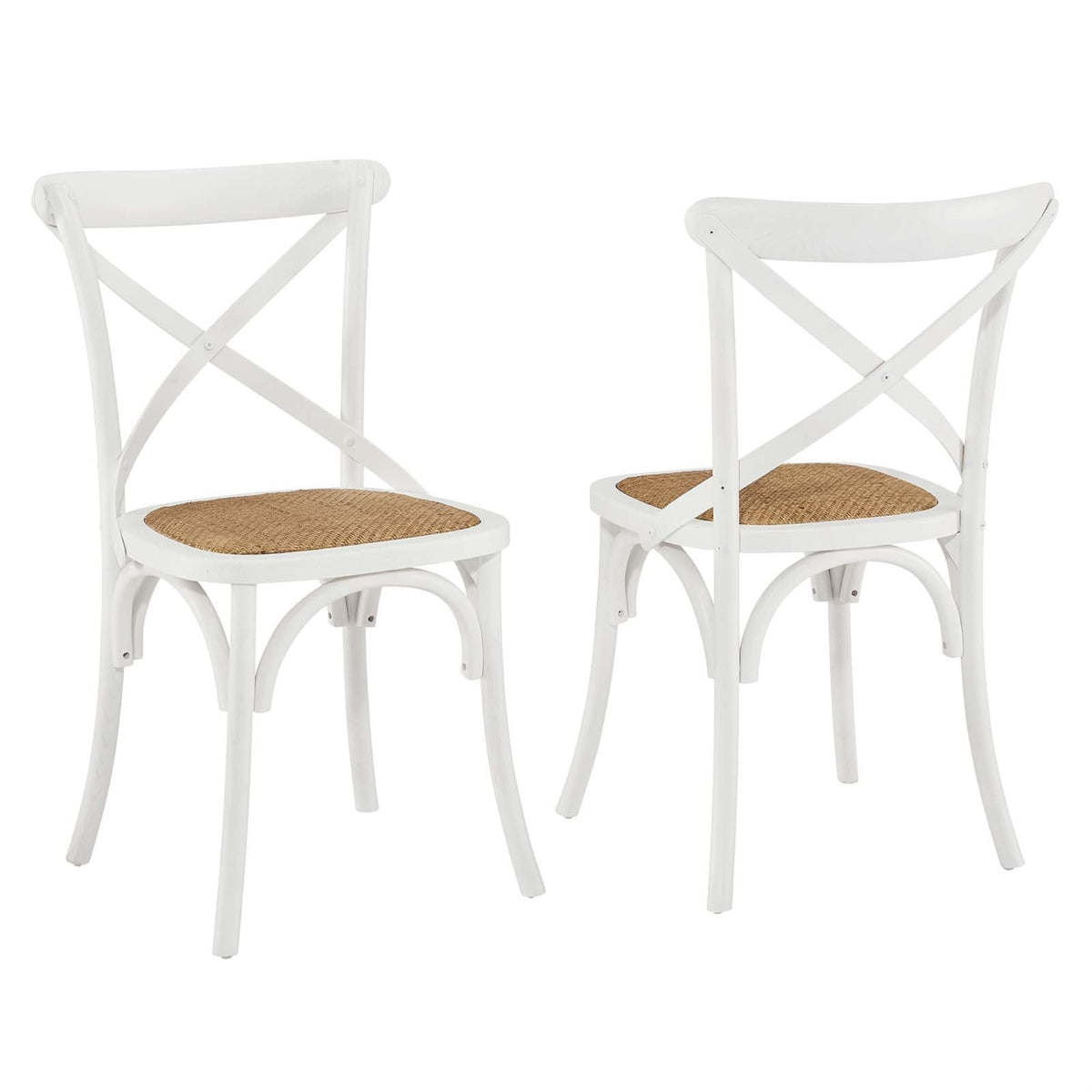 Casafoyer Gear Rustic Modern Farmhouse Elm Wood Rattan Two Dining Chairs In White