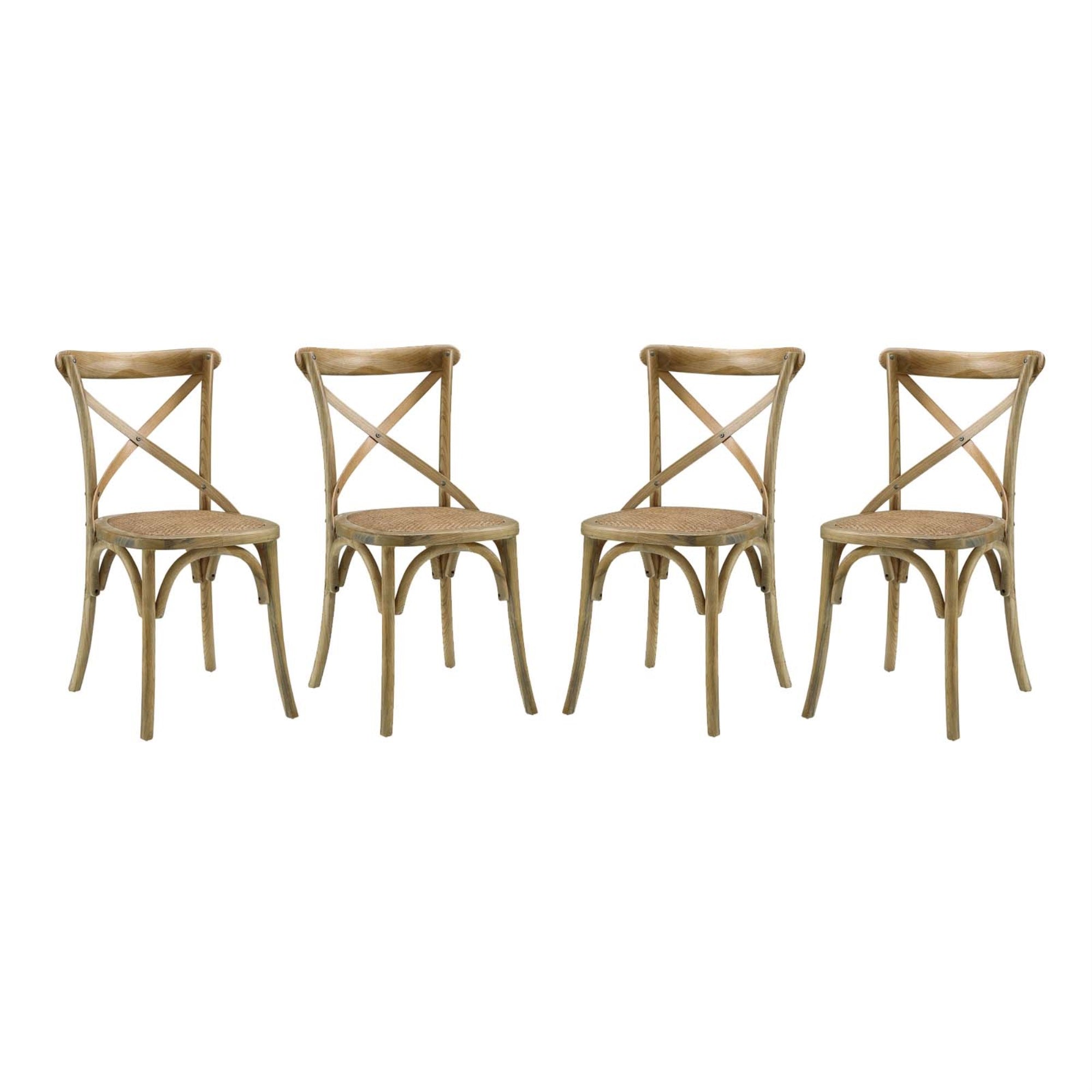 Rustic-Contemporary Dining Side Chair Set Of 4 - Exposed Wooden Backrest, Tapered Legs - Fully Assembled For Country Cottages, Rustic & Urban Homes