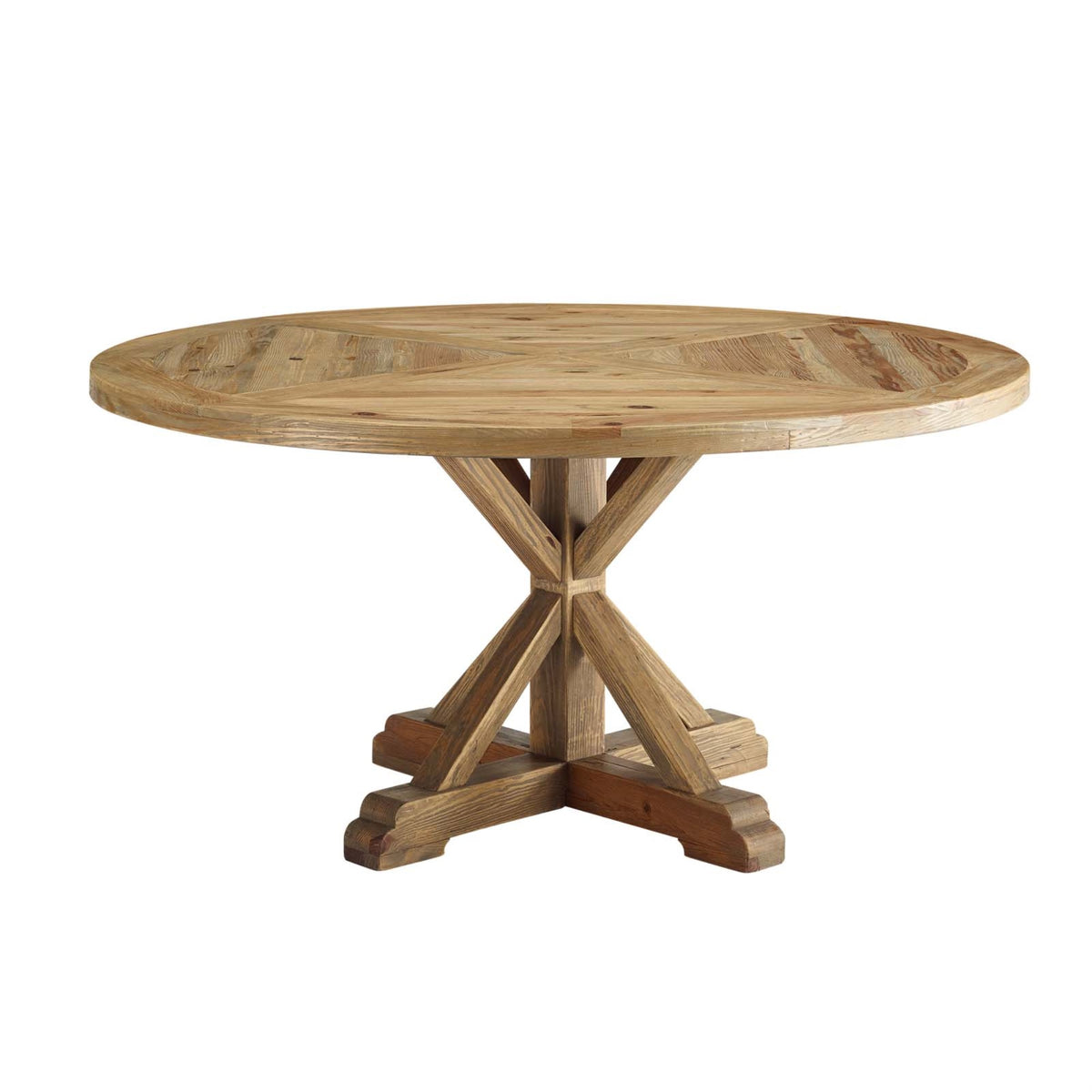 Stitch 59' Round Pine Wood Dining Table - Exquisite Design For Modern Farmhouse, Rustic, Industrial, Or Ranch Style Homes. Spacious & Comfortably Seats 8 Guests.