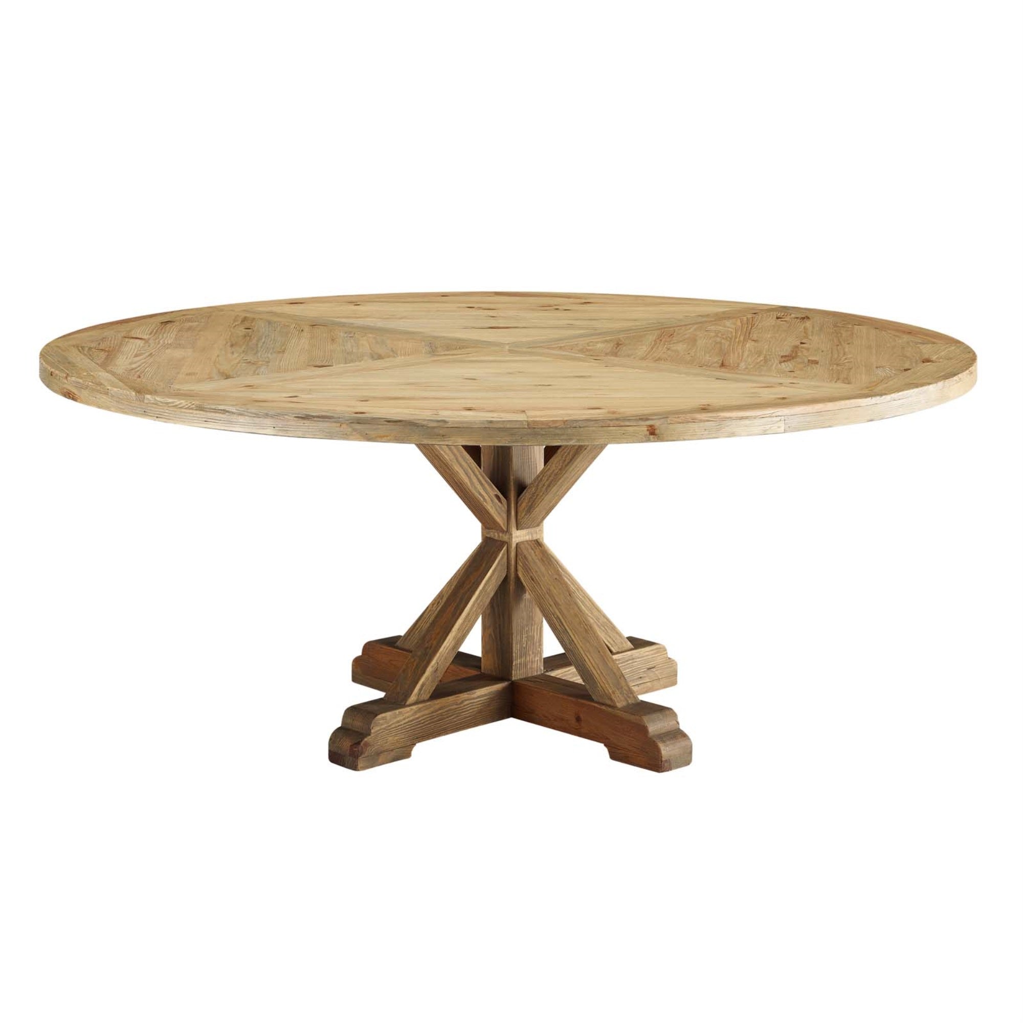 Exquisite Column Dining Table - Solid Pine Wood, Textured Grain, 71' Round, Rustic Farmhouse Style - Ideal For Everyday Meals And Special Occasions