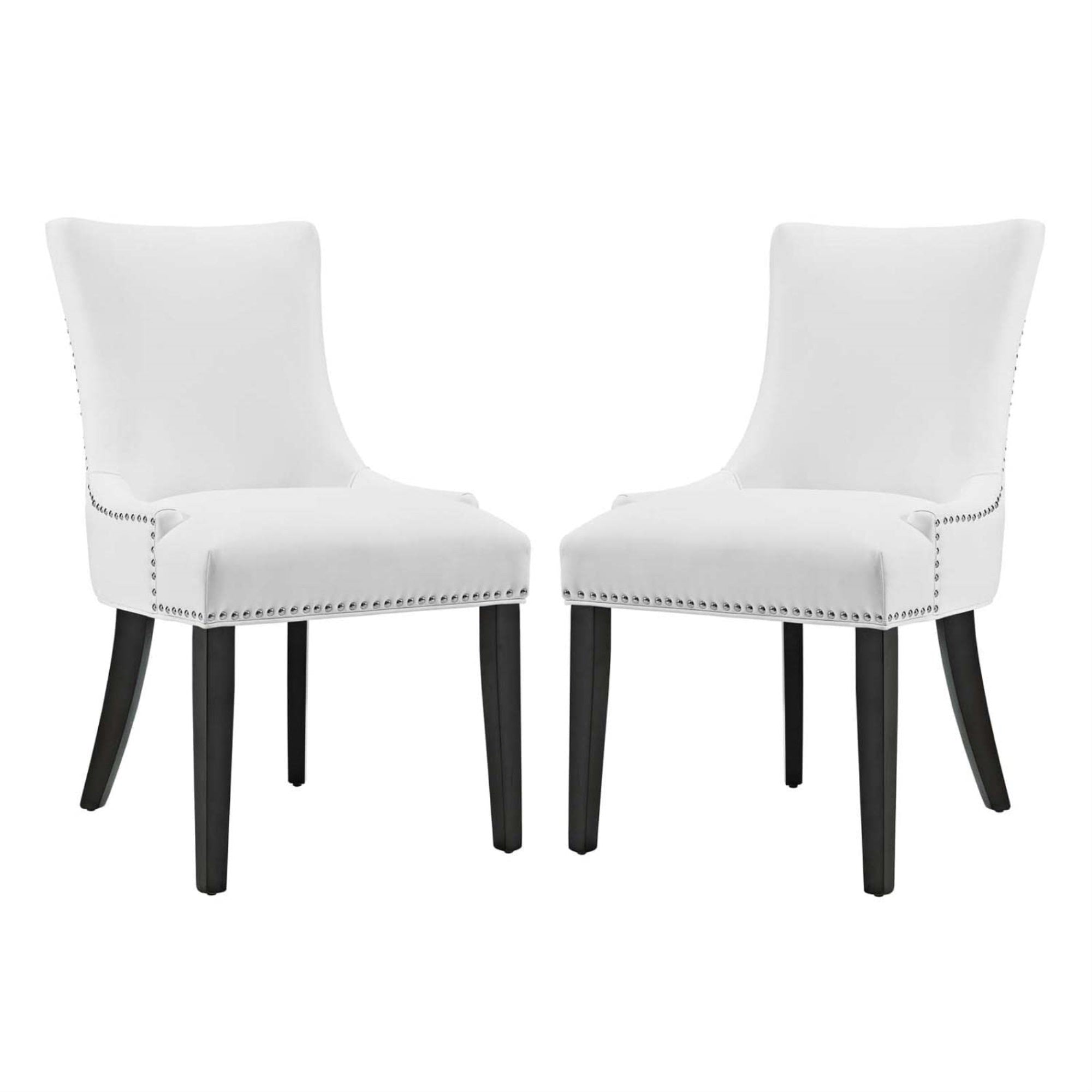 Casafoyer Marquis Modern Faux Leather Upholstered Two Dining Chairs With Nailhead Trim In White