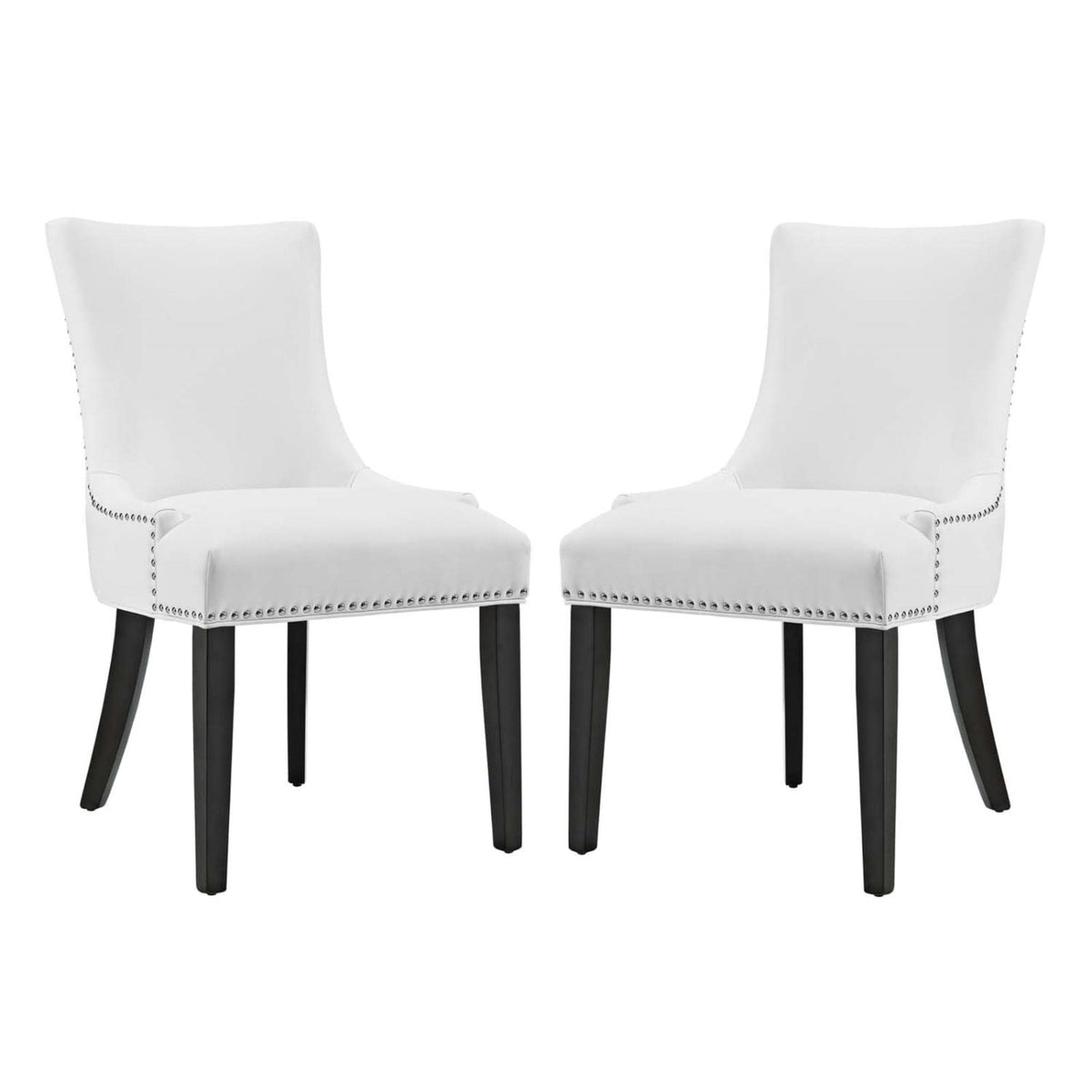 Casafoyer Marquis Modern Faux Leather Upholstered Two Dining Chairs With Nailhead Trim In White
