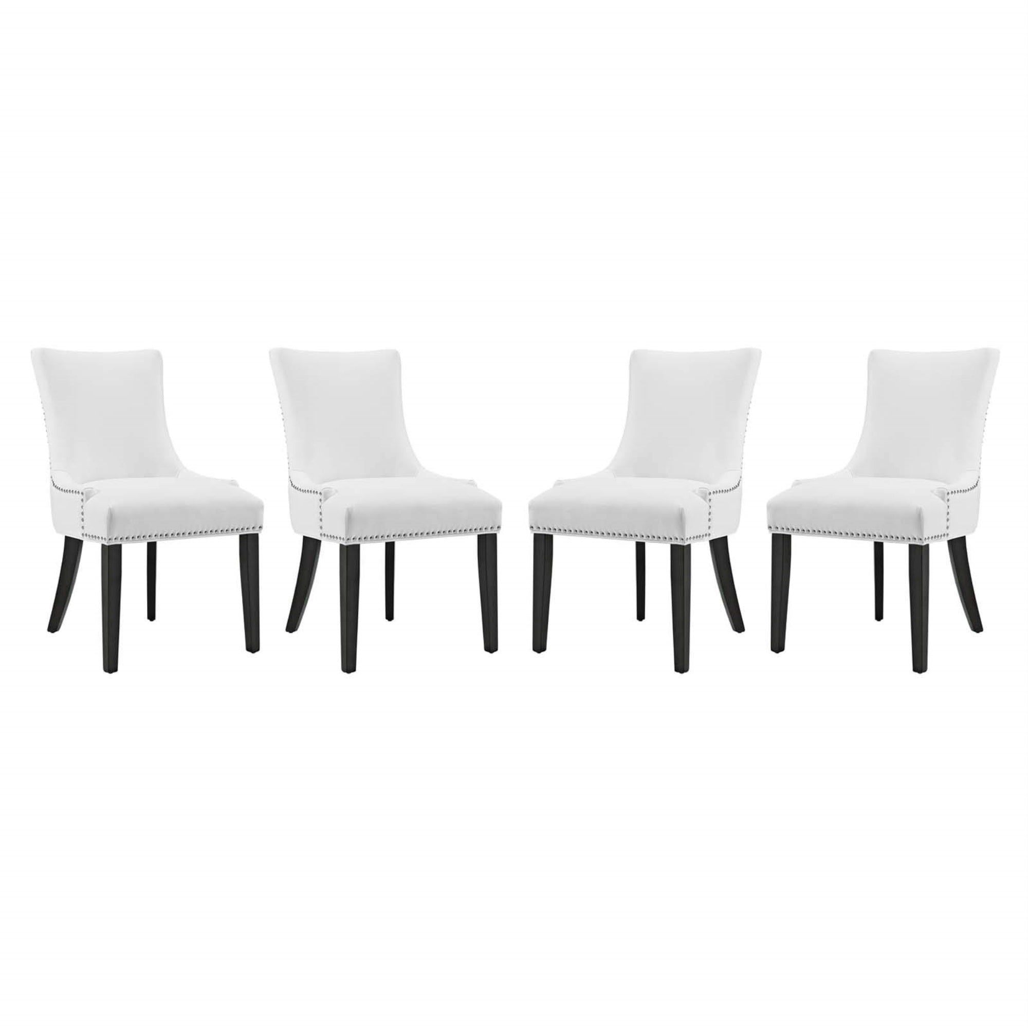 Casafoyer Marquis Modern Faux Leather Upholstered Four Dining Chairs With Nailhead Trim In White