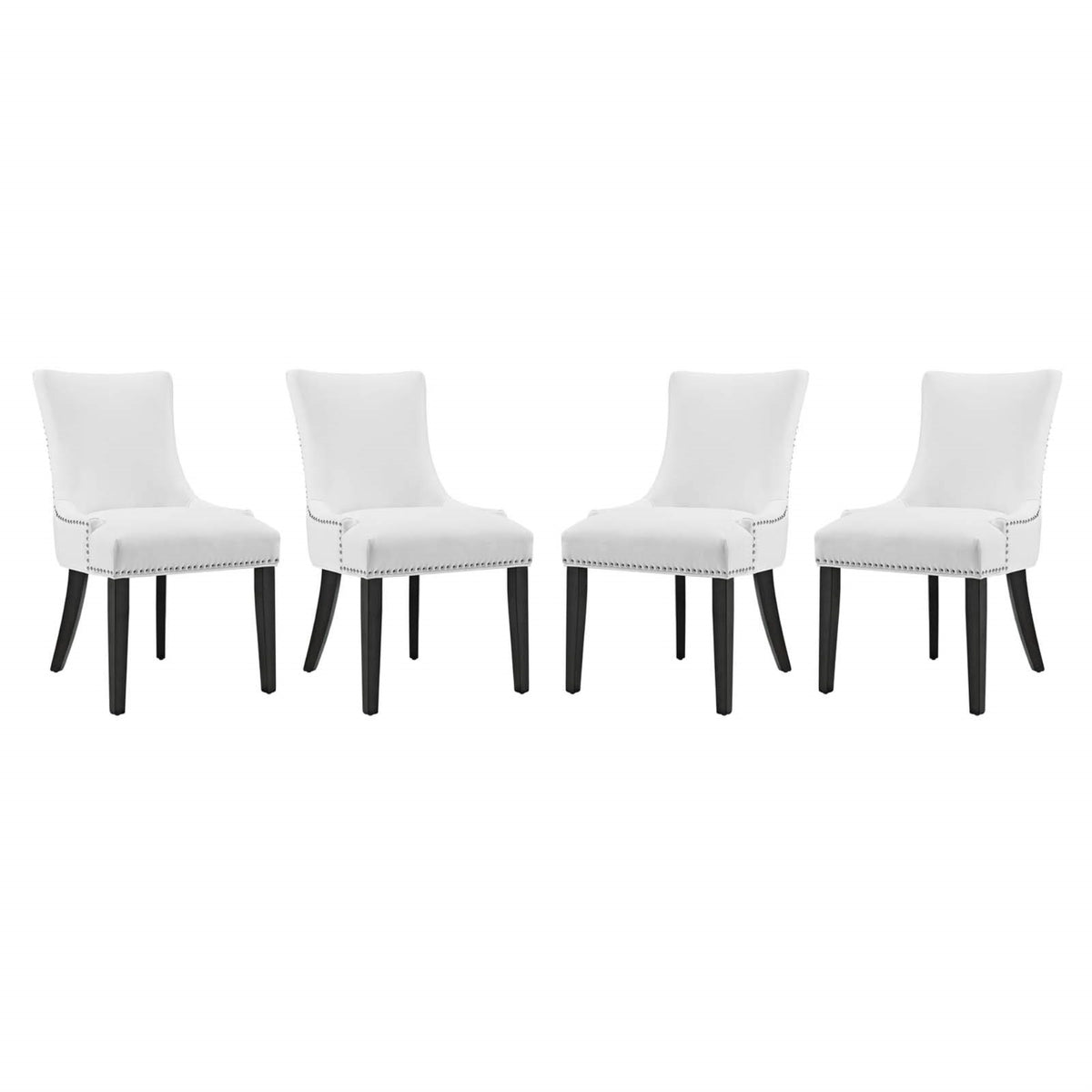 Casafoyer Marquis Modern Faux Leather Upholstered Four Dining Chairs With Nailhead Trim In White