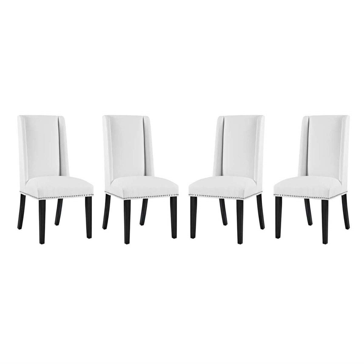 Casafoyer Baron Modern Tall Back Wood Faux Leather Upholstered Four Dining Chairs In White