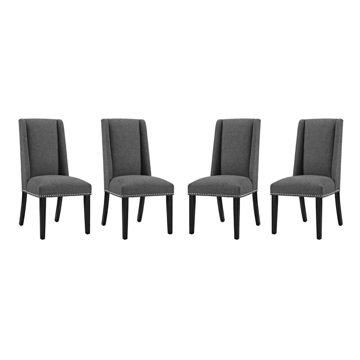 Baron Dining Chair Set Of 4 - Elegant Gray Fabric, Nailhead Trim, Solid Wood Frame, Non-Marking Foot Glides