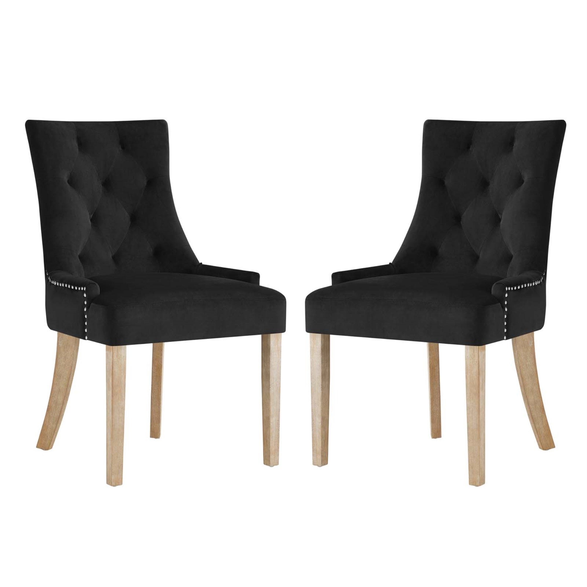 Modern Farmhouse Style Pose Performance Velvet Dining Chair Set - Elegant Tufting, Nailhead Trim, Padded Seat & Back - Soft Stain-Resistant Velvet - Decorative Metal Ring - Solid Wood Legs - Set Of 2
