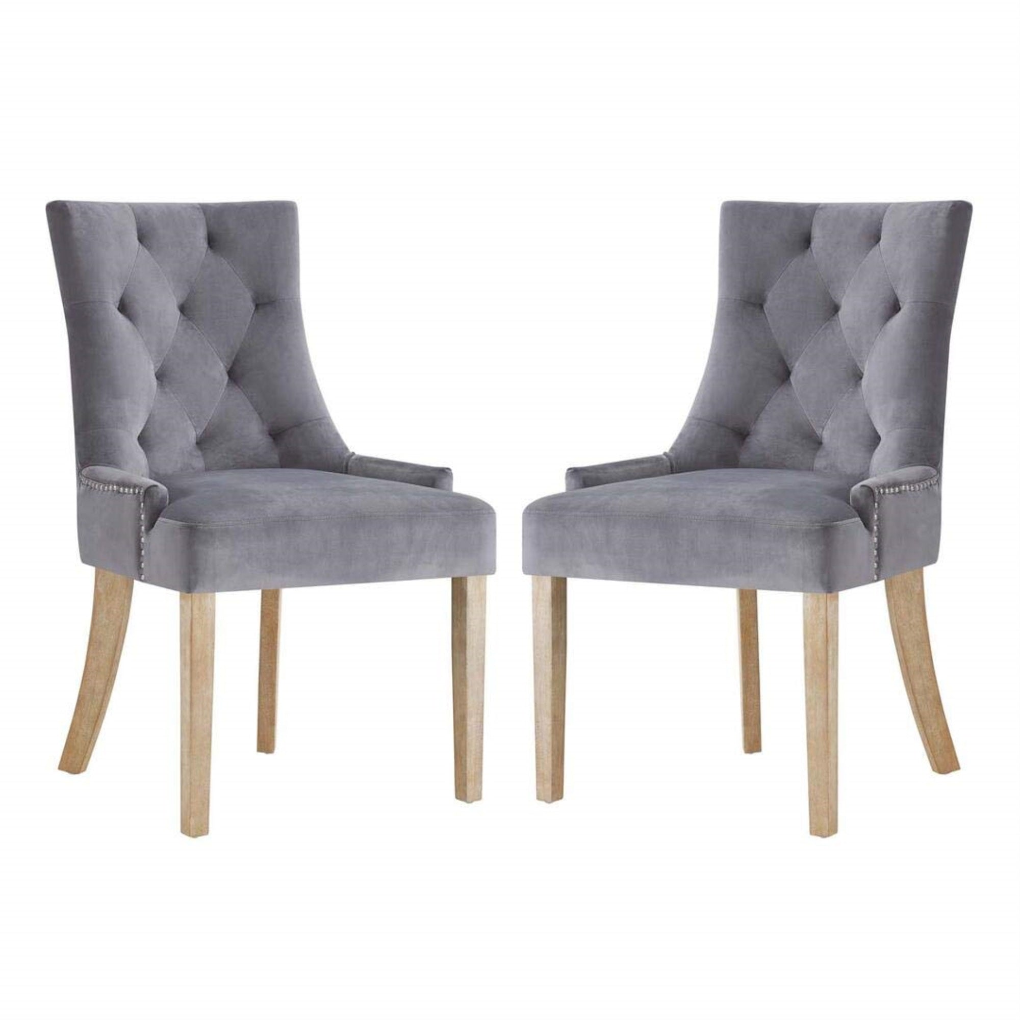 Casafoyer Pose Tufted Performance Velvet Upholstered Two Dining Chairs With Nailhead Trim In Gray