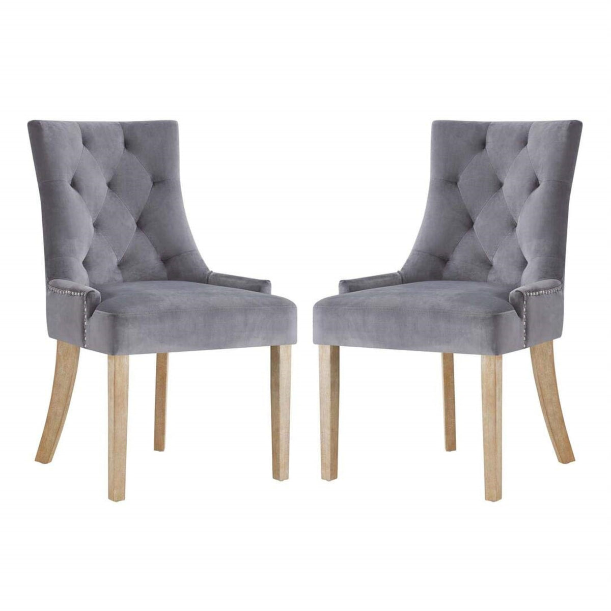 Casafoyer Pose Tufted Performance Velvet Upholstered Two Dining Chairs With Nailhead Trim In Gray