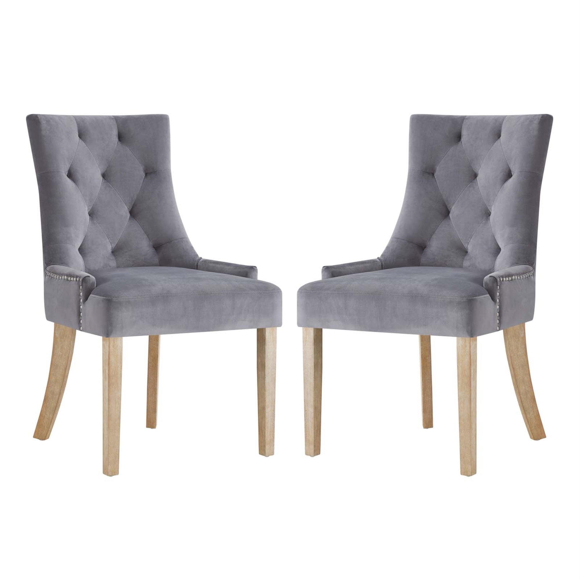 Pose Performance Velvet Dining Chair Set - Modern Farmhouse Style With Tufting, Nailhead Trim, Stain-Resistant Velvet Upholstery - Natural Wood Legs - Set Of 2