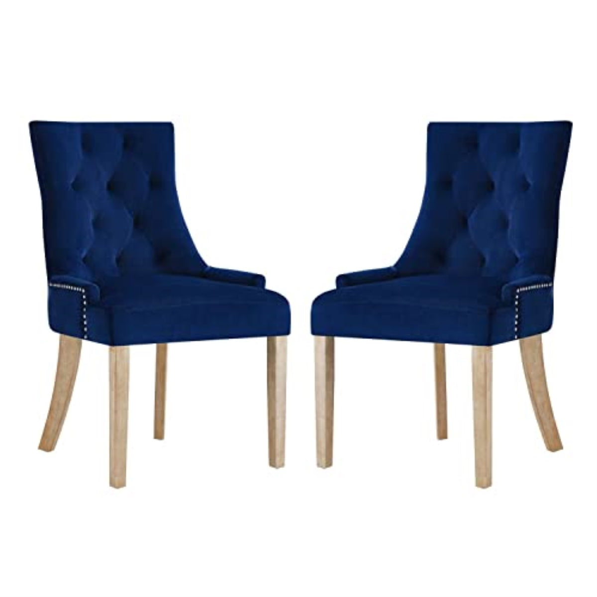 Casafoyer Pose Tufted Performance Velvet Upholstered Two Dining Chairs With Nailhead Trim In Navy