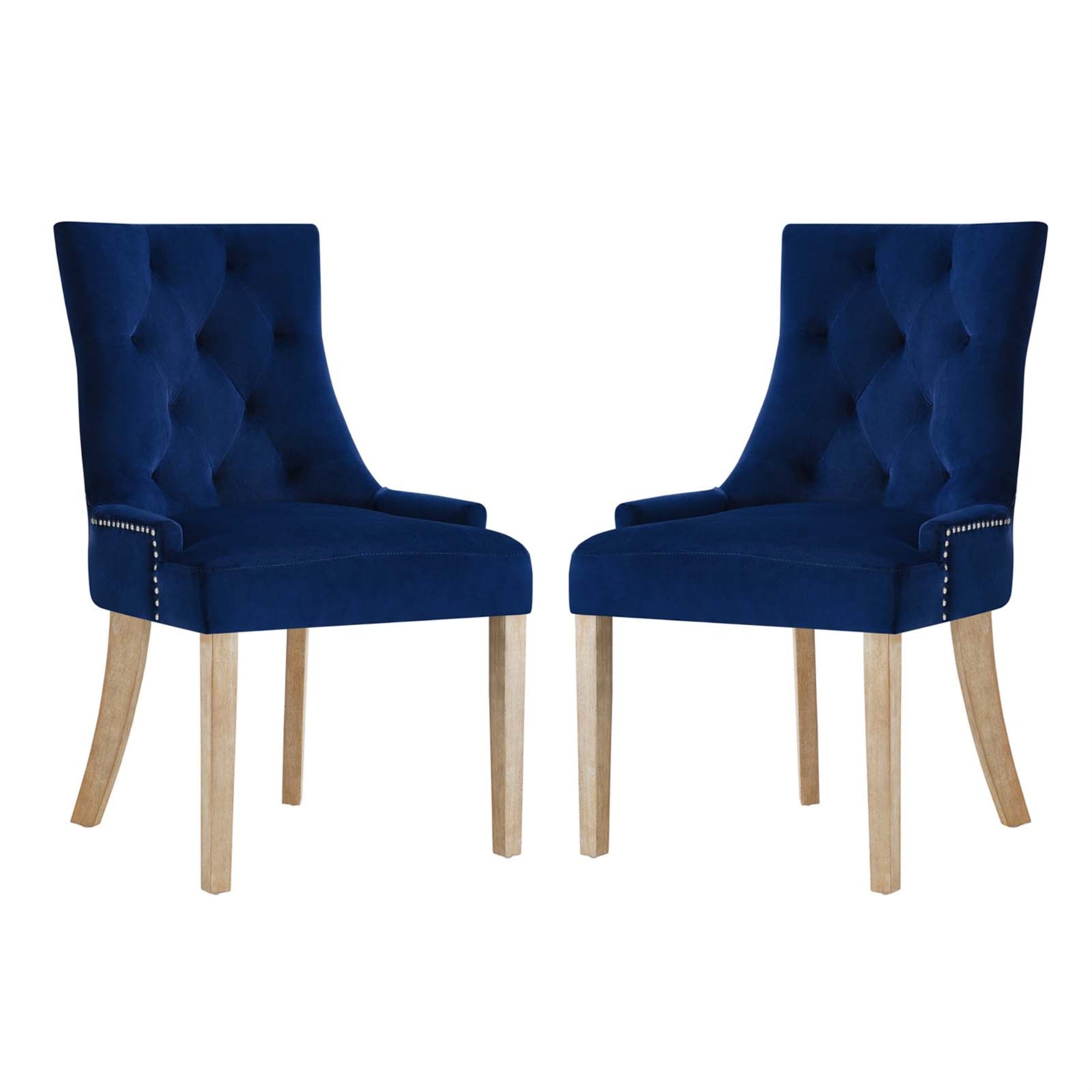 Modern Farmhouse Style Pose Performance Velvet Dining Chair Set - Elegant Tufting, Nailhead Trim, Padded Seat & Back - Stain-Resistant Velvet Upholstery - Decorative Metal Ring - Solid Wood Legs - Set Of 2