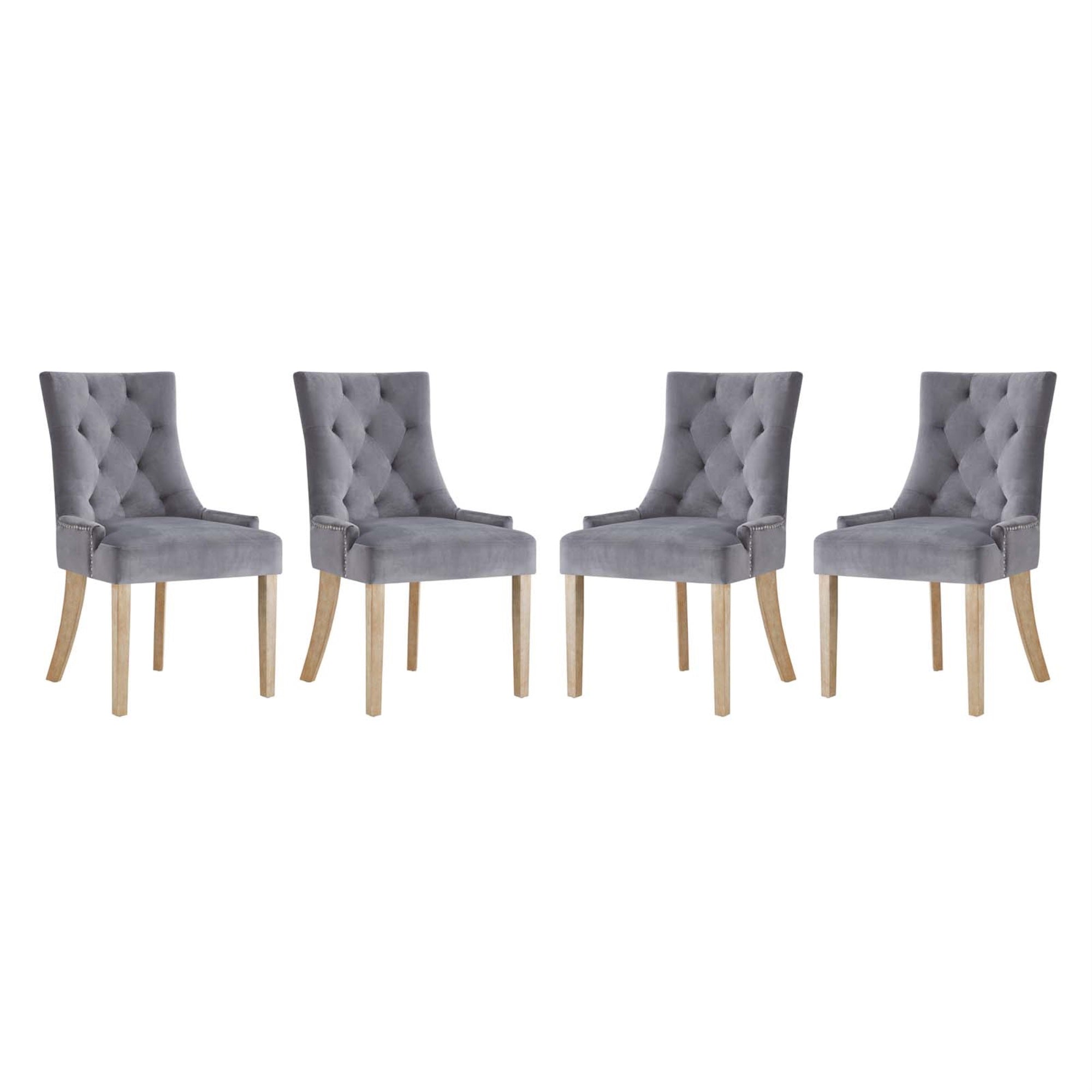 Pose Performance Velvet Dining Chair Set - Modern Farmhouse Style, Tufted, Nailhead Trim, Padded Seat & Back, Stain-Resistant, Metal Ring, Solid Wood Legs - Set Of 4