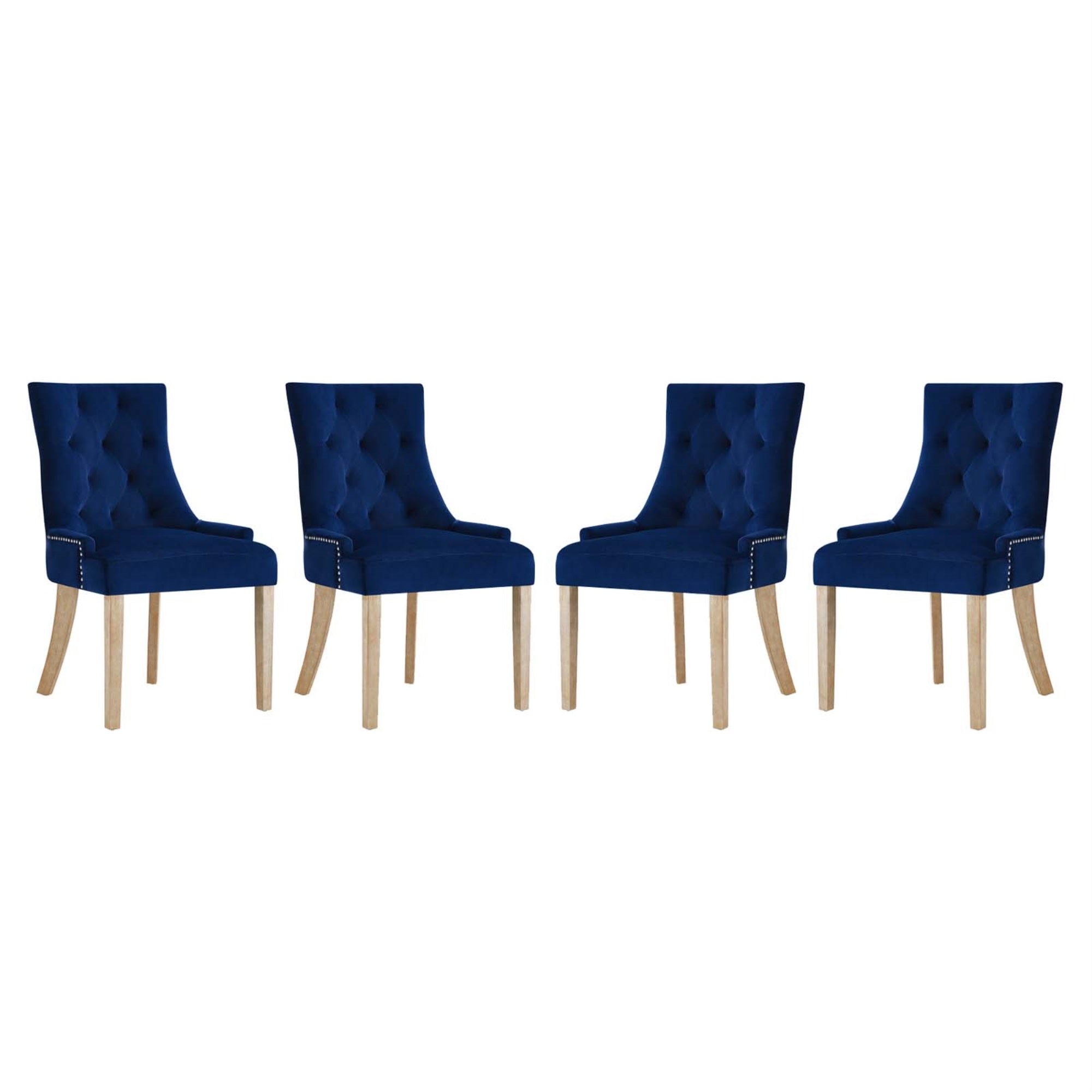 Modern Farmhouse Style Pose Performance Velvet Dining Chair Set - Tufted, Nailhead Trim, Padded Seat & Back, Metal Ring, Sturdy Wood Legs - Set Of 4