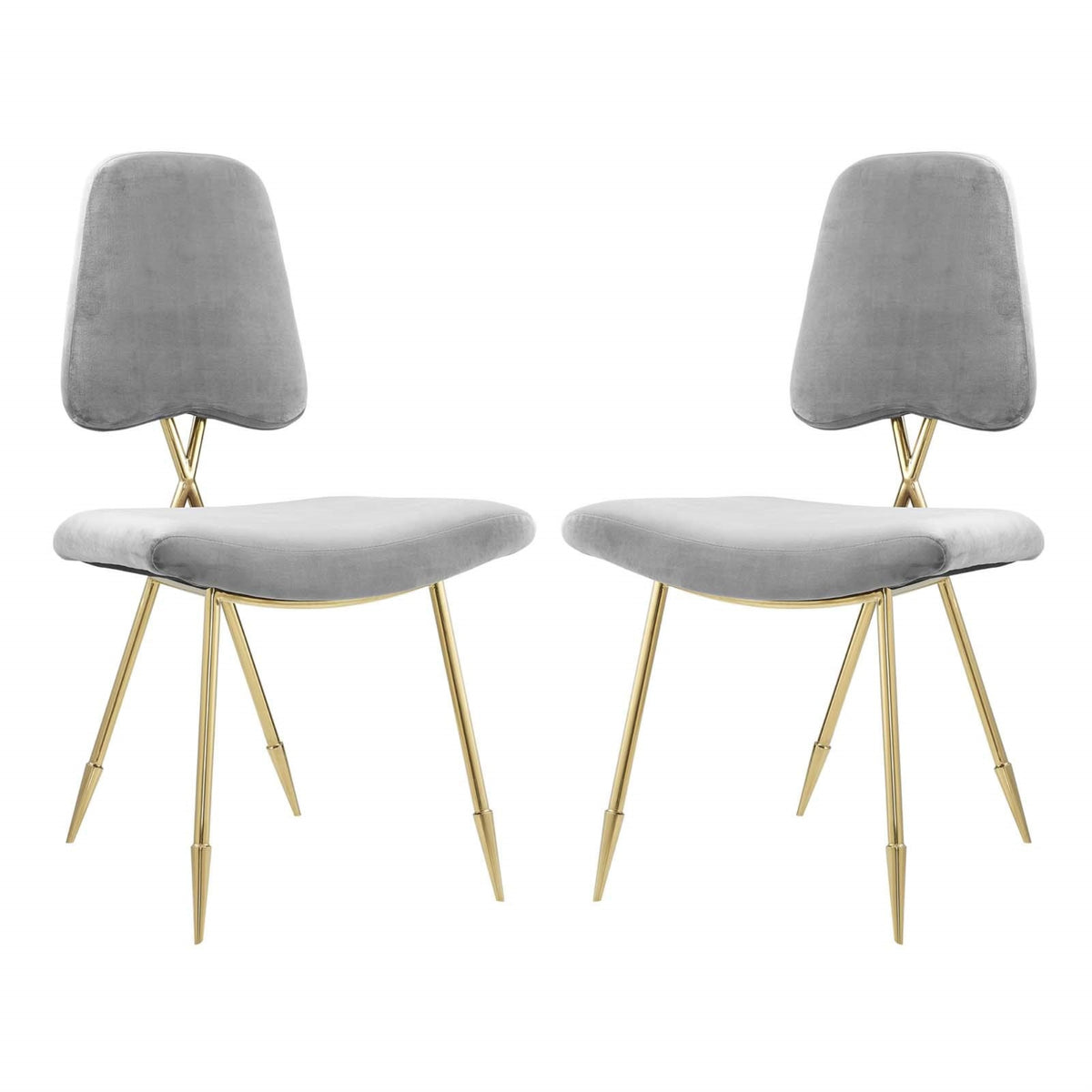Casafoyer Ponder Mid-Century Modern Performance Velvet Set Of Two Dining Chairs In Gray