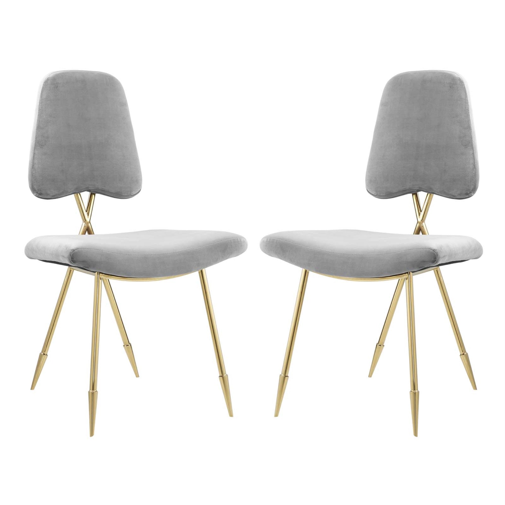 Ponder Dining Side Chair Set Of 2 - Comfortable High-Density Foam Seat - Velvet Upholstery - Gold Stainless Steel Frame - Modern And Stylish - Gray