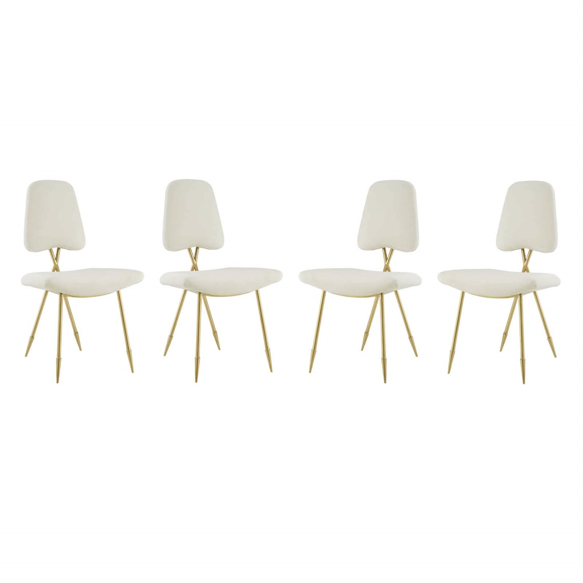 Casafoyer Ponder Mid-Century Modern Performance Velvet, Four Lounge Chairs, Ivory