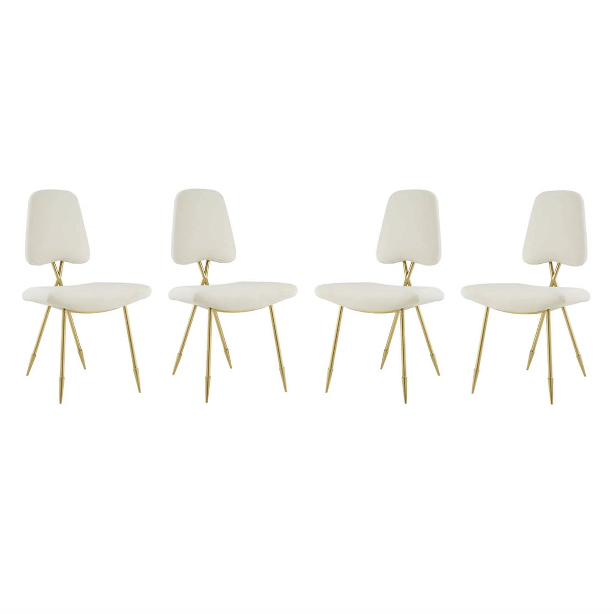 Casafoyer Ponder Mid-Century Modern Performance Velvet, Four Lounge Chairs, Ivory
