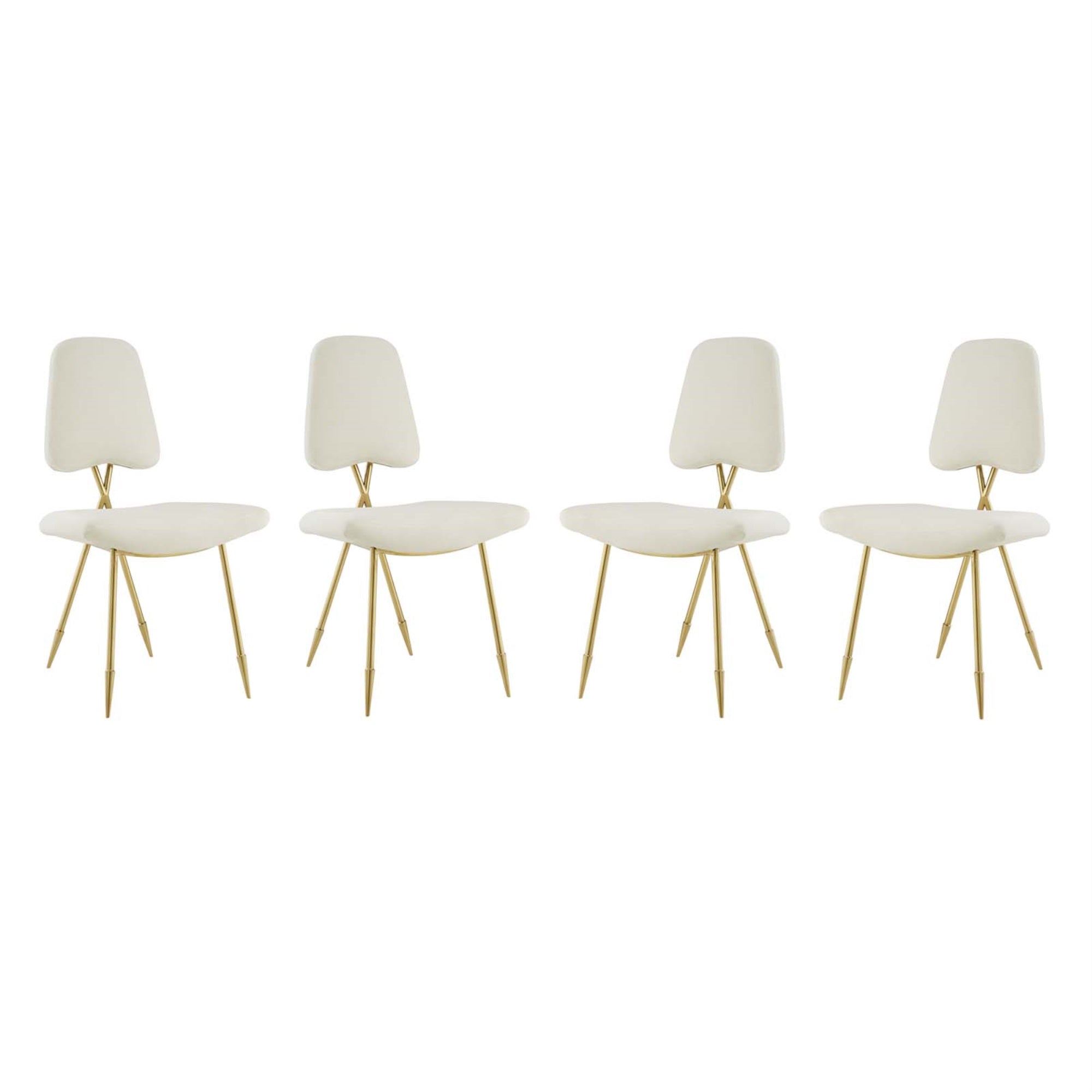 Ponder Dining Side Chair Set Of 4 - Comfortable High-Density Foam Seat - Velvet Upholstery - Gold Stainless Steel Frame - Modern And Elegant