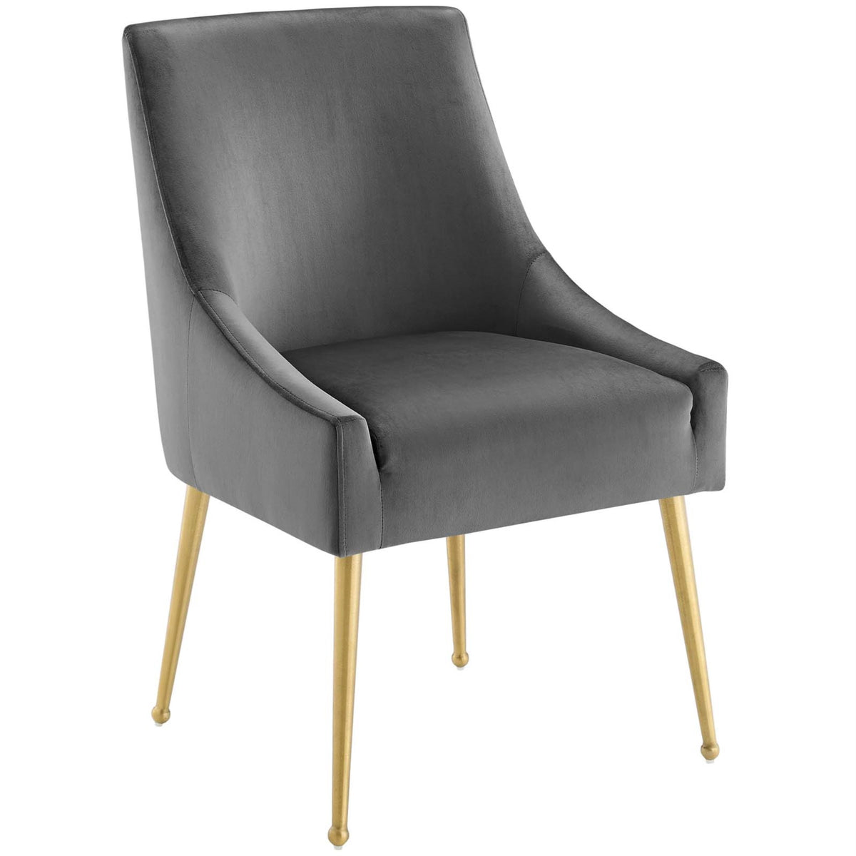 Discern Performance Velvet Dining Chair - Stain-Resistant, Gold Legs, Cozy Seating - Gray