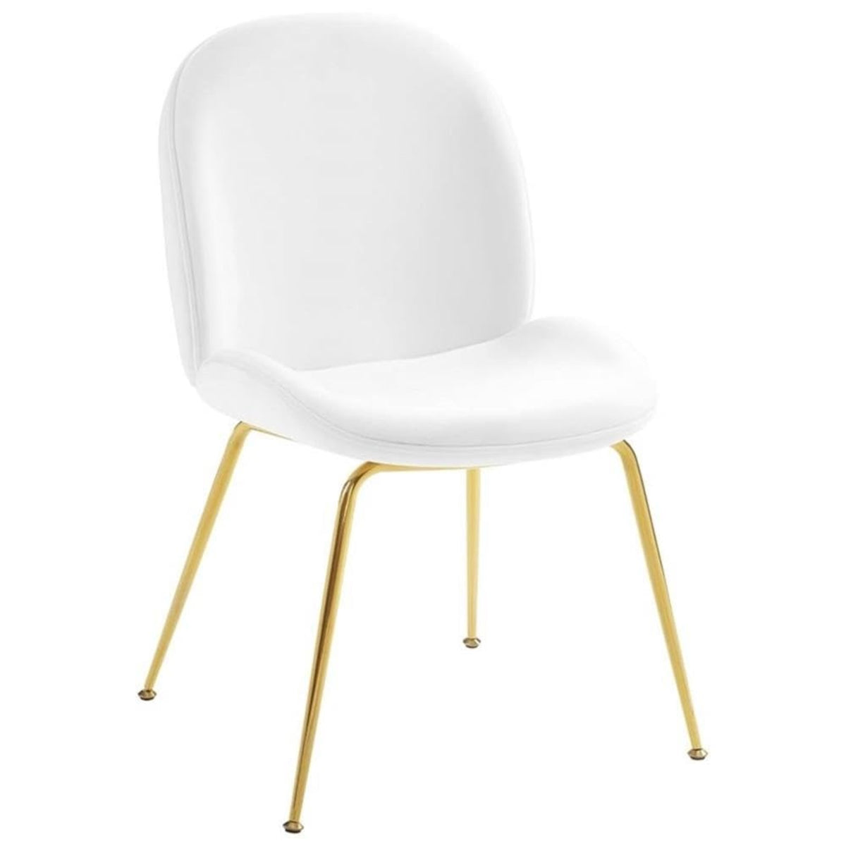 Casafoyer Scoop Performance Velvet Side Gold Stainless Steel Metal Base In White, Dining Chair