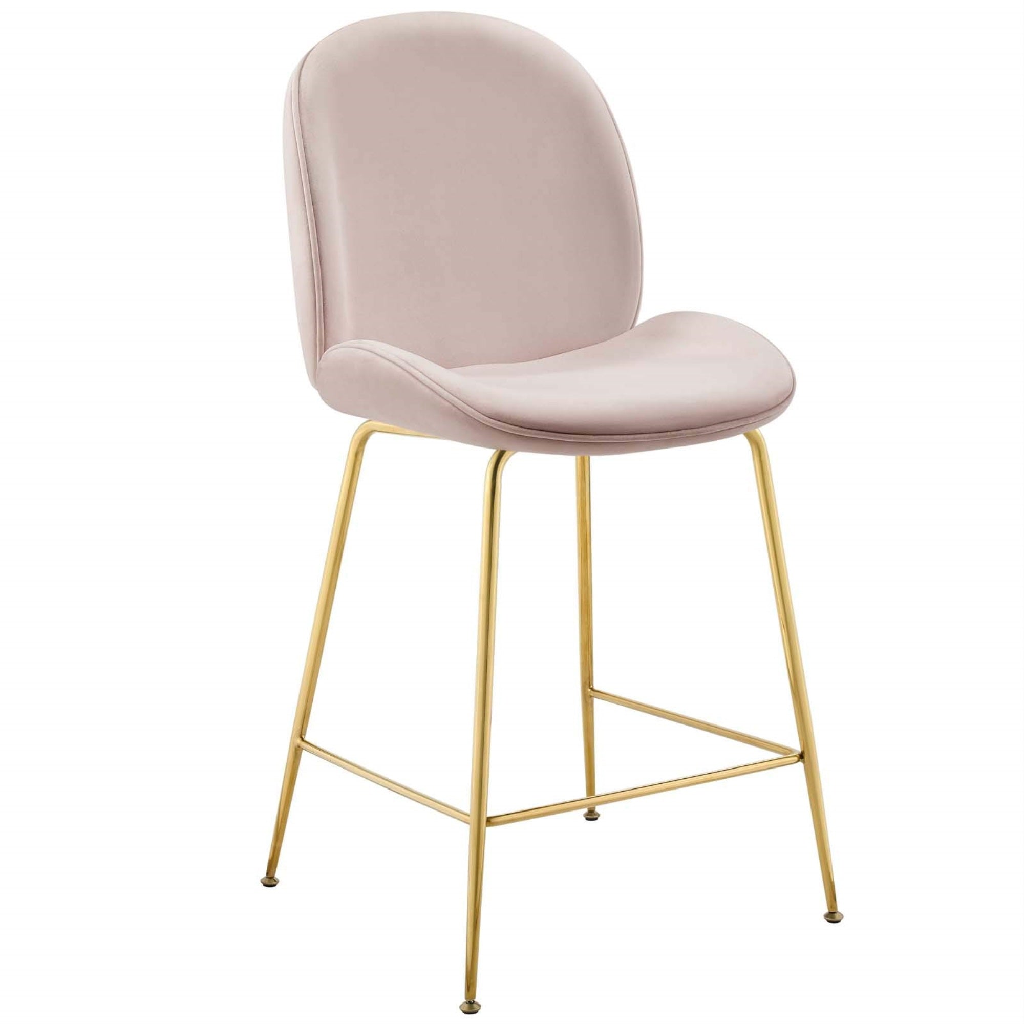 Casafoyer Scoop Performance Velvet Dining Counter Stool With Gold Stainless Steel Metal Base In Pink