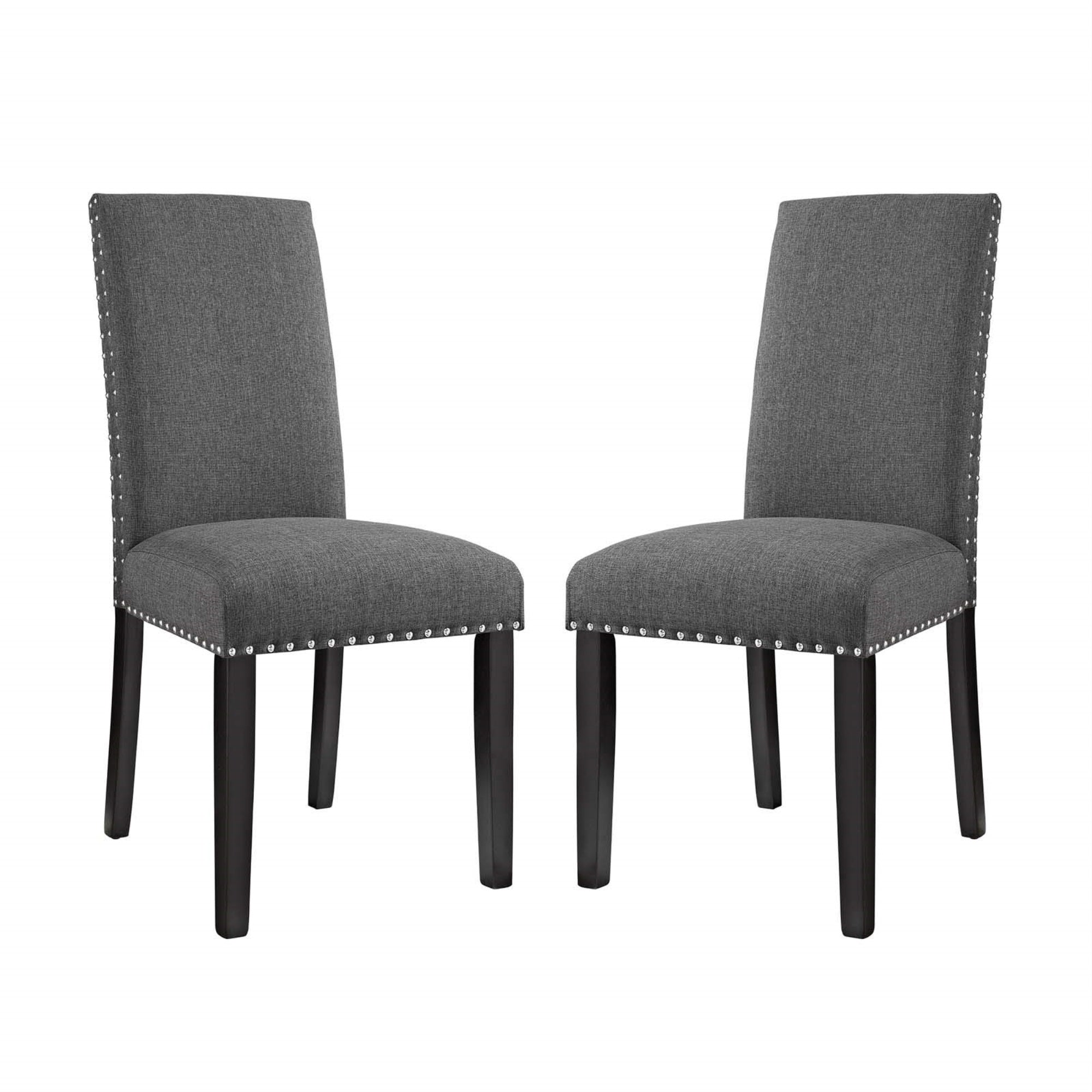 Casafoyer Parcel Modern Upholstered Fabric Two Dining Chairs With Nailhead Trim In Gray