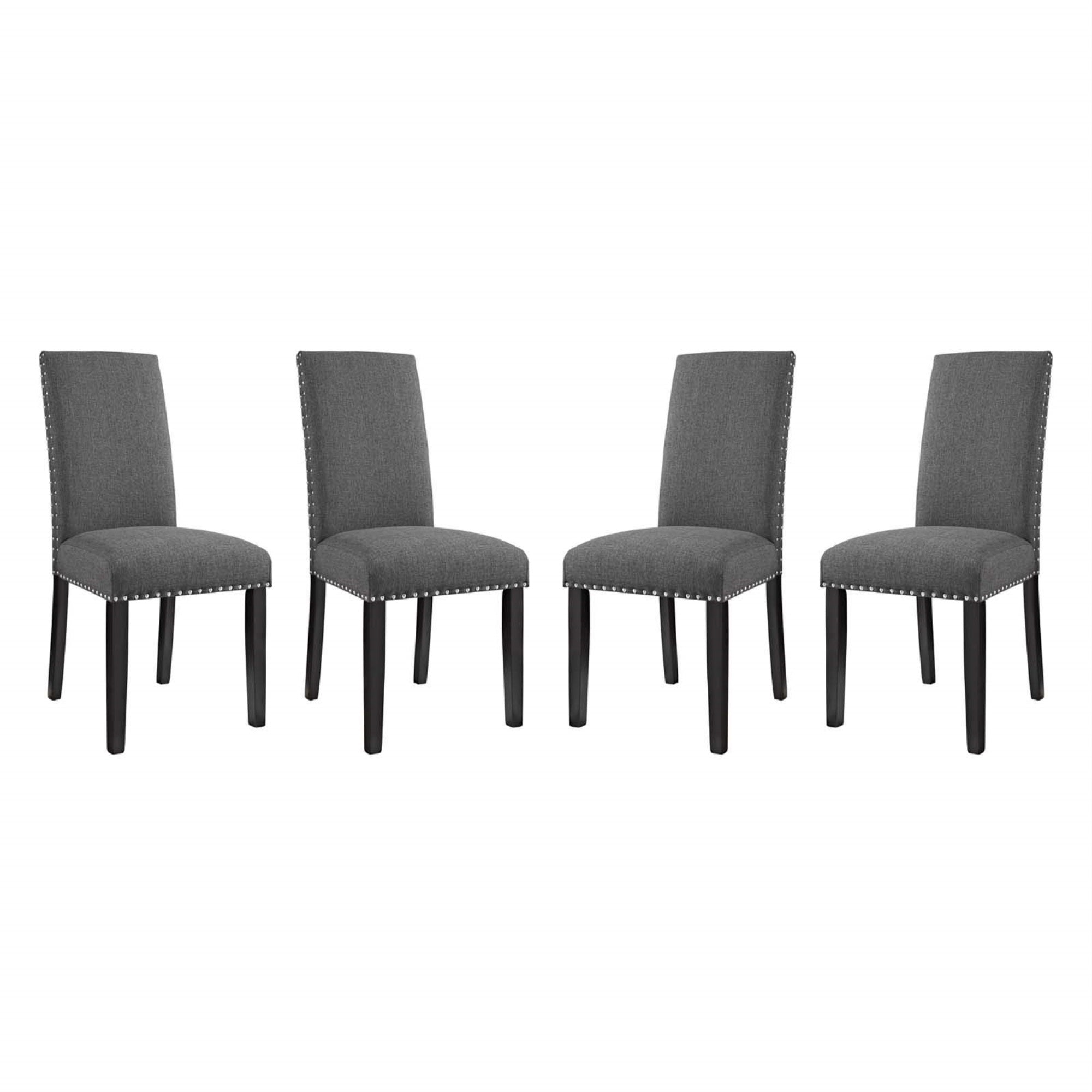 Casafoyer Parcel Modern Upholstered Fabric Four Dining Chairs With Nailhead Trim In Gray