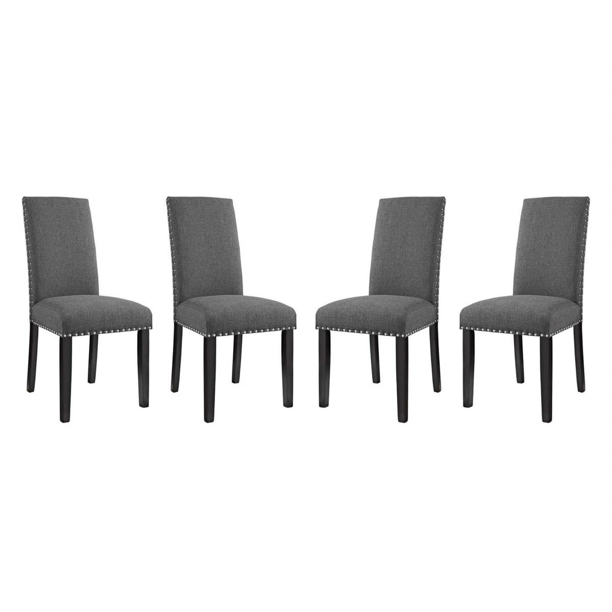 Casafoyer Parcel Modern Upholstered Fabric Four Dining Chairs With Nailhead Trim In Gray