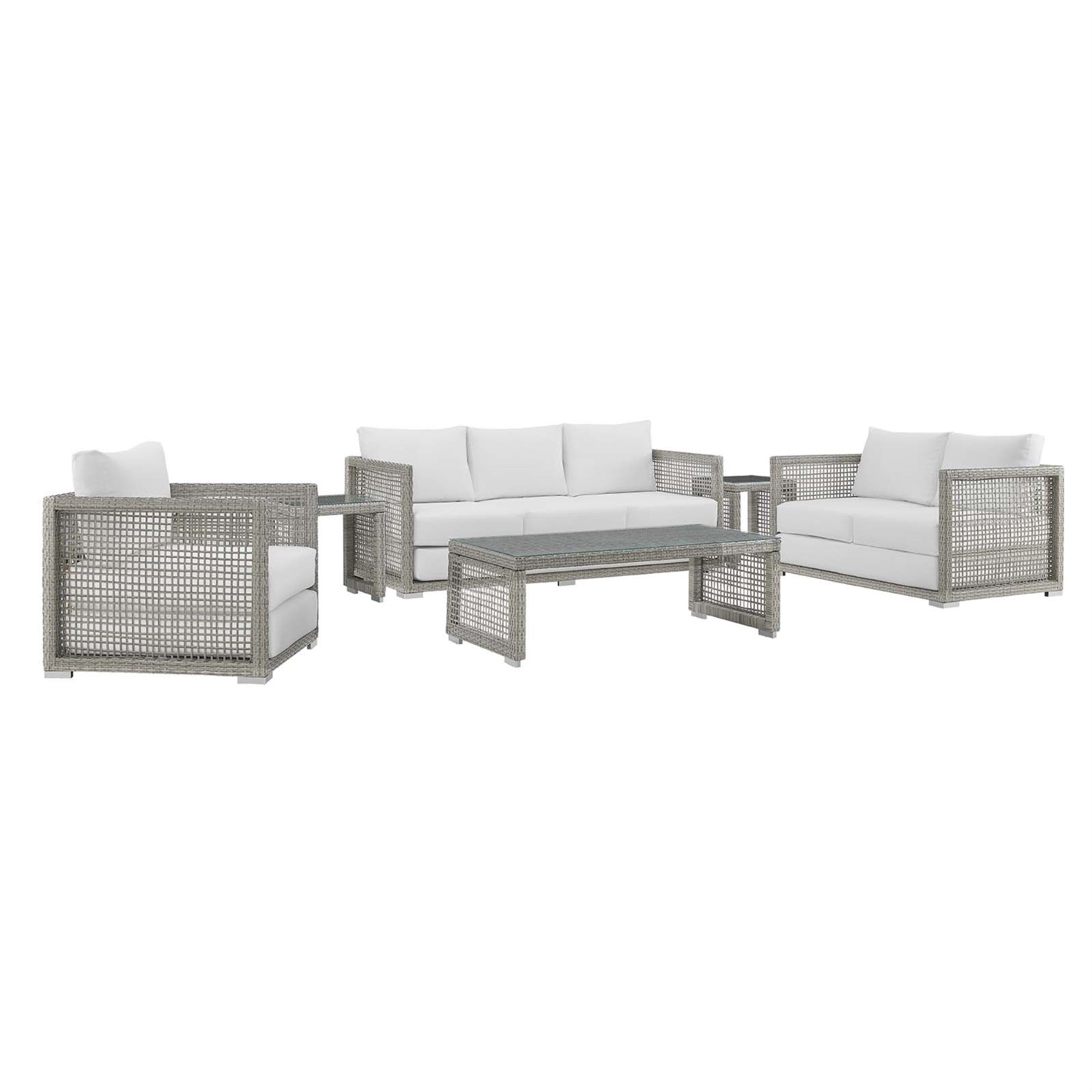 Aura Outdoor Patio Collection - Versatile & Stylish Wicker Rattan Furniture Set With Aluminum Frame - Gray-On-Gray Tone - All-Weather Cushions - Perfect For Memorable Moments & Festive Gatherings