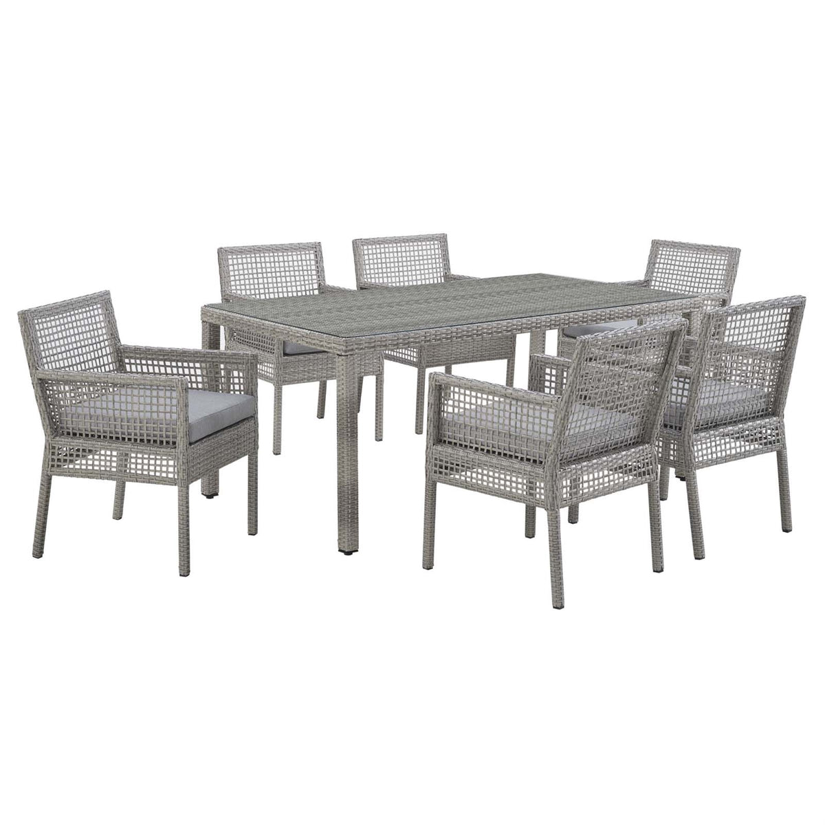 Aura Outdoor Patio Collection - 7 Piece Wicker Rattan Set | Gray-On-Gray Weave | Powder-Coated Aluminum Frame | Machine Washable Cushions | Non-Marking Foot Caps | Ideal For Patio, Backyard, Poolside Gatherings