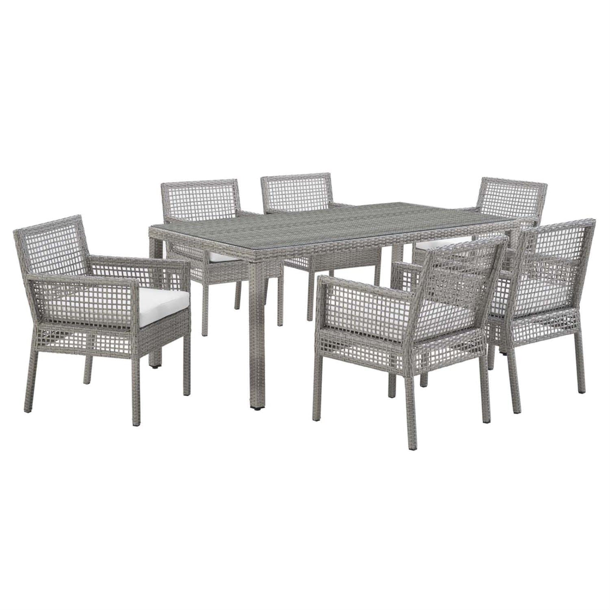 Casafoyer Aura 7 Piece Outdoor Patio Wicker Rattan Set In Gray White