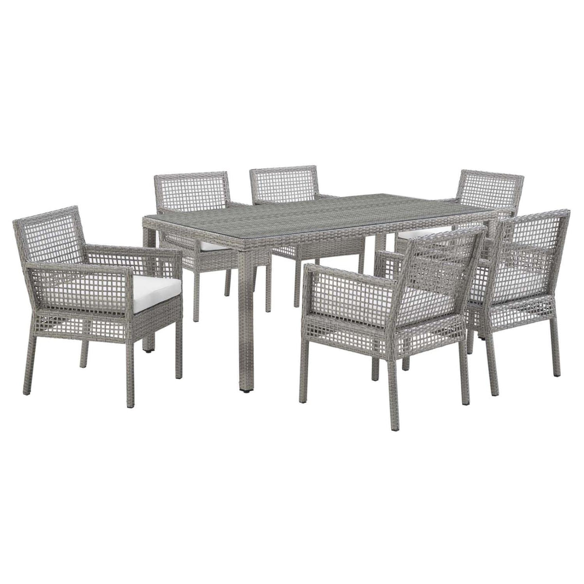Casafoyer Aura 7 Piece Outdoor Patio Wicker Rattan Set In Gray White