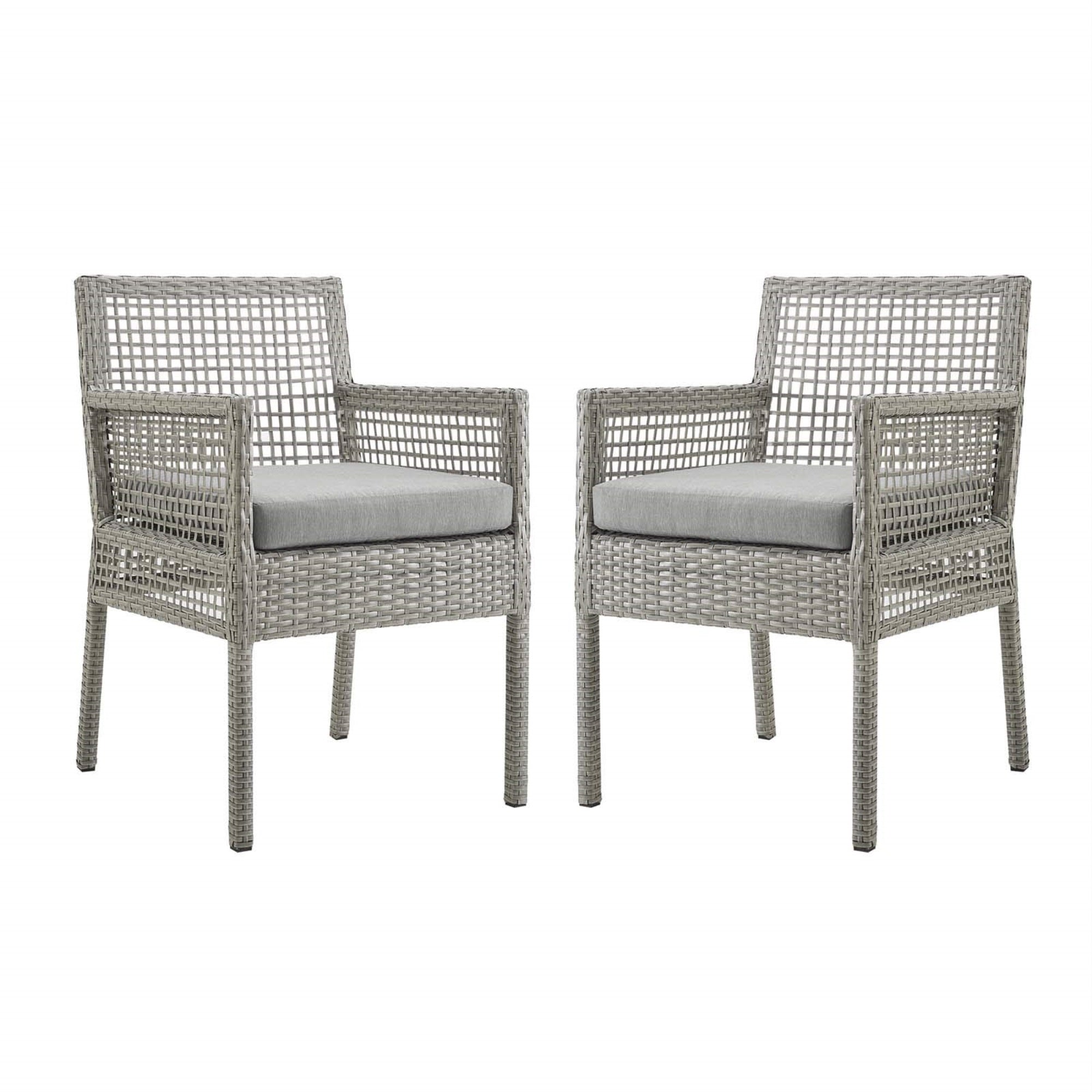 Casafoyer Aura Wicker Rattan Outdoor Patio Two Dining Arm Chairs In Gray Gray