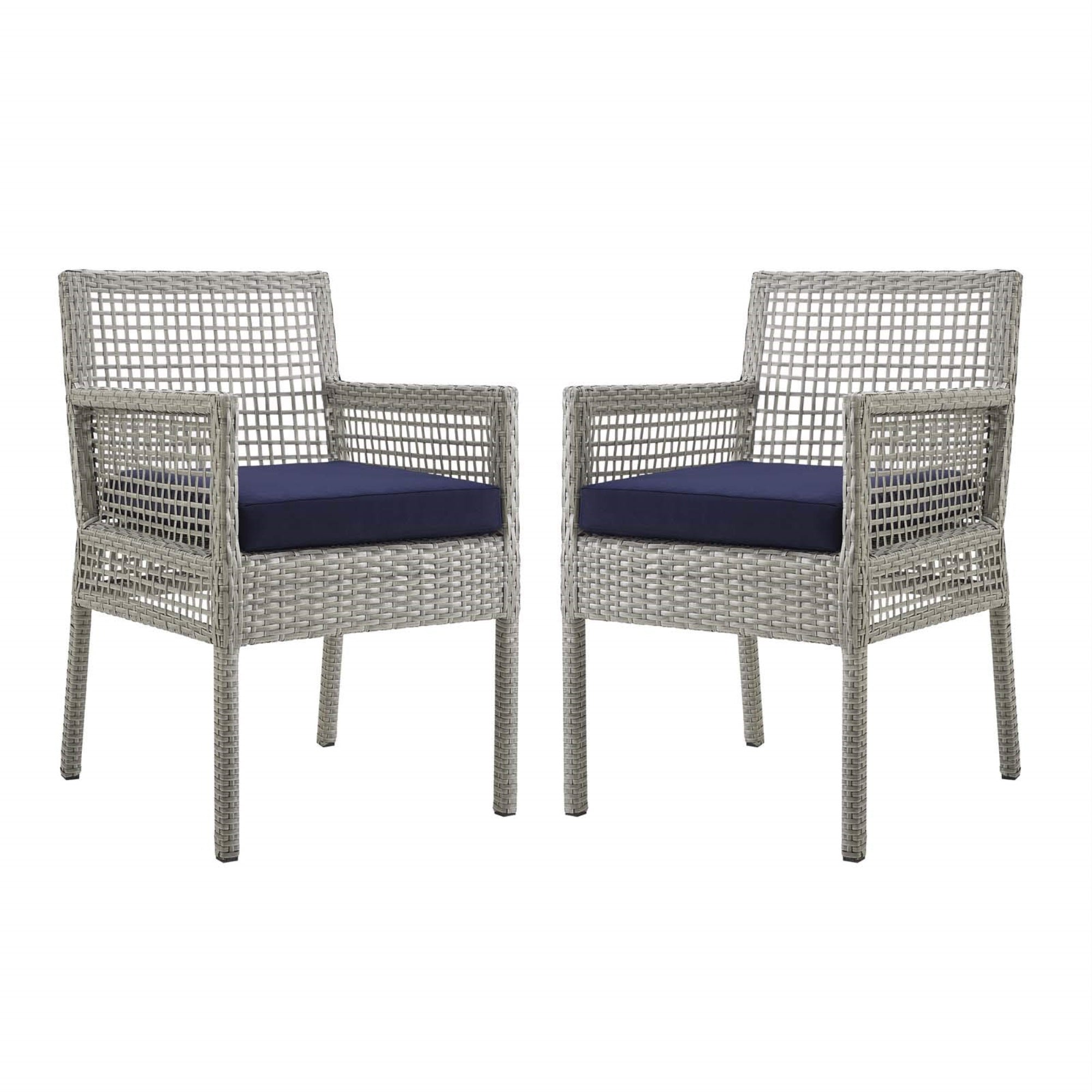 Casafoyer Aura Wicker Rattan Outdoor Patio Two Dining Arm Chairs In Gray Navy