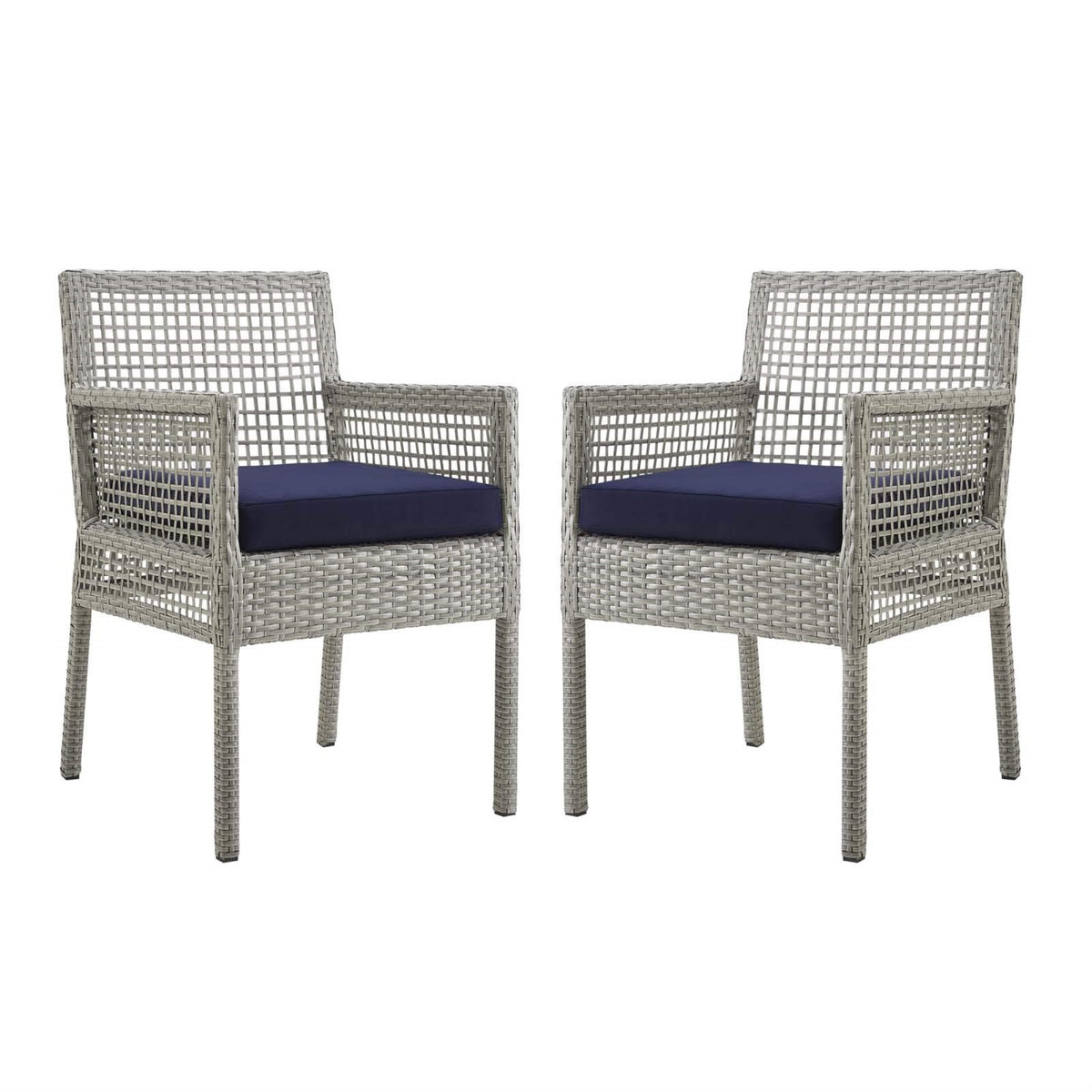 Casafoyer Aura Wicker Rattan Outdoor Patio Two Dining Arm Chairs In Gray Navy