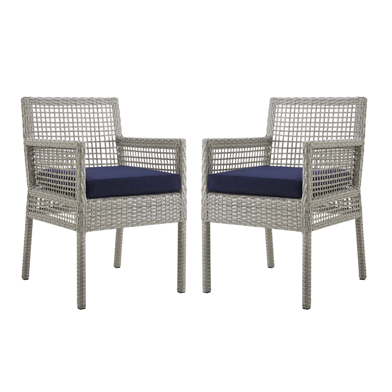 Aura Dining Armchair Outdoor Patio Wicker Rattan Set Of 2 - Gray Navy