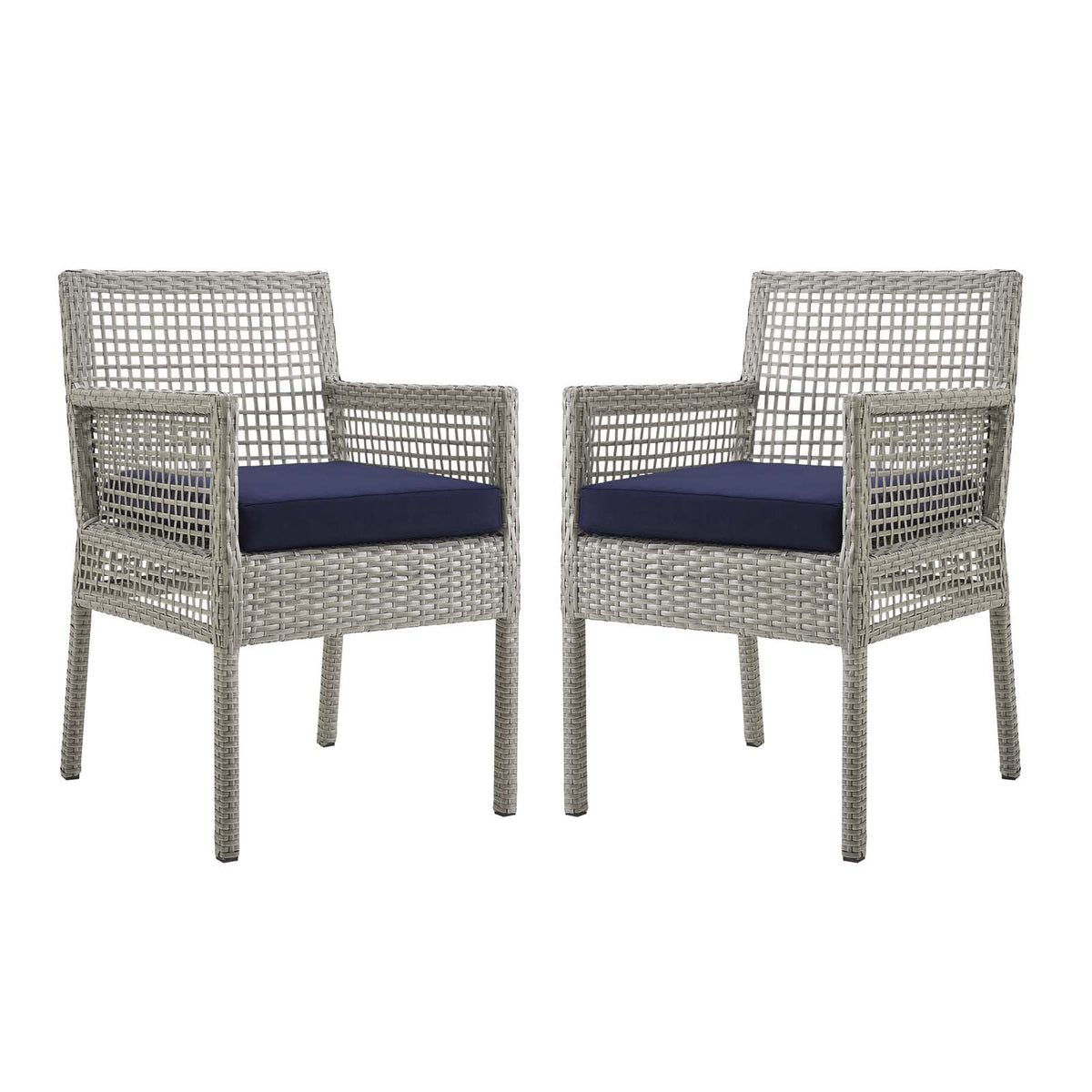 Aura Dining Armchair Outdoor Patio Wicker Rattan Set Of 2 - Gray Navy