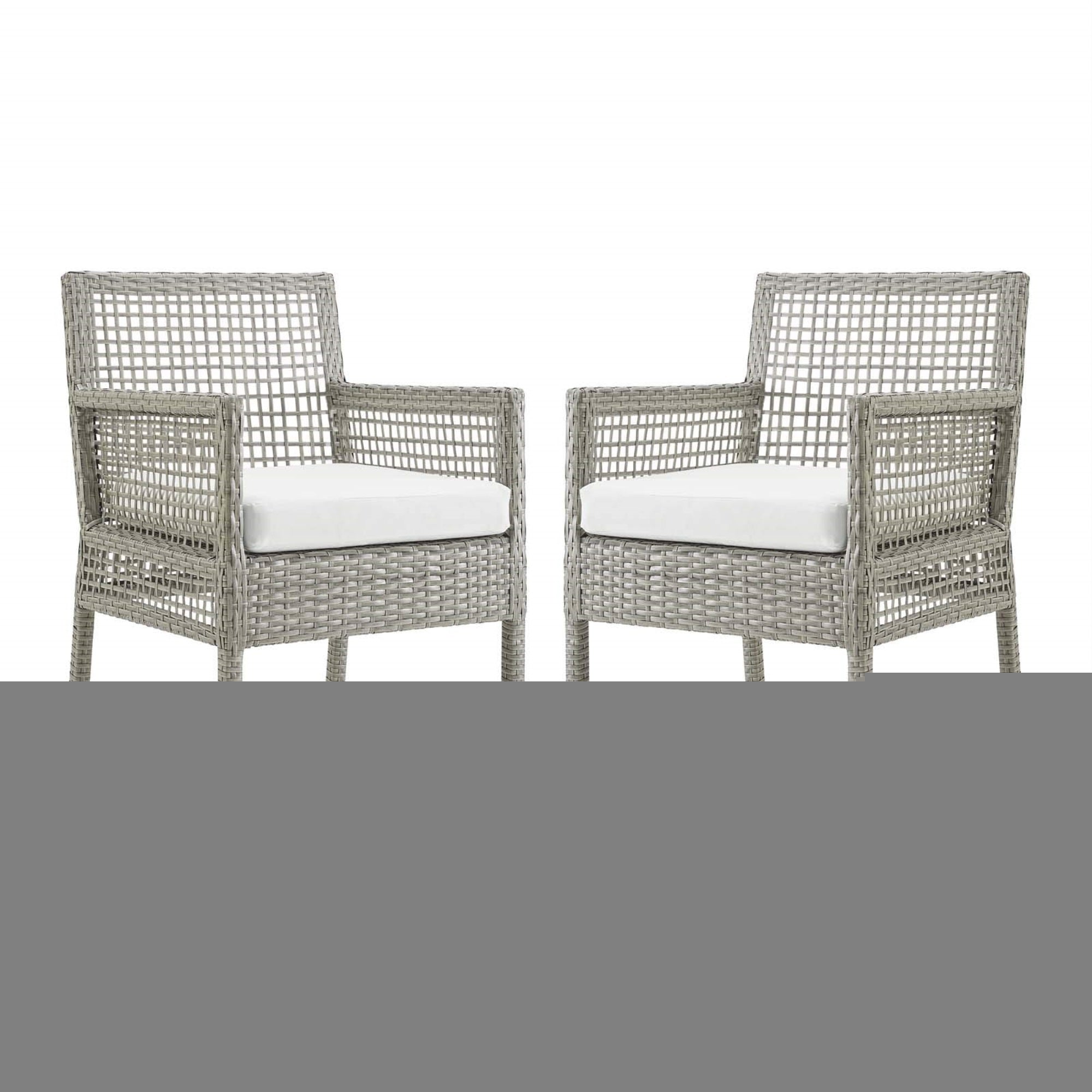 Casafoyer Aura Wicker Rattan Outdoor Patio Two Dining Arm Chairs In Gray White
