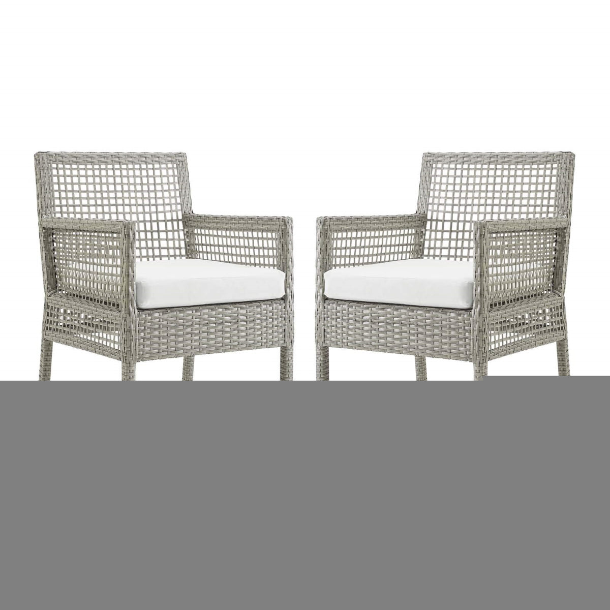 Casafoyer Aura Wicker Rattan Outdoor Patio Two Dining Arm Chairs In Gray White