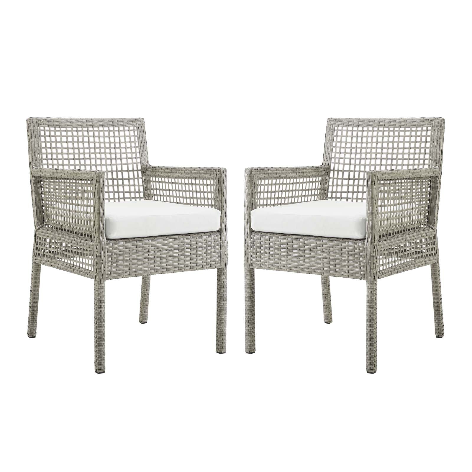 Aura Dining Armchair Outdoor Patio Wicker Rattan Set Of 2 - Gray White